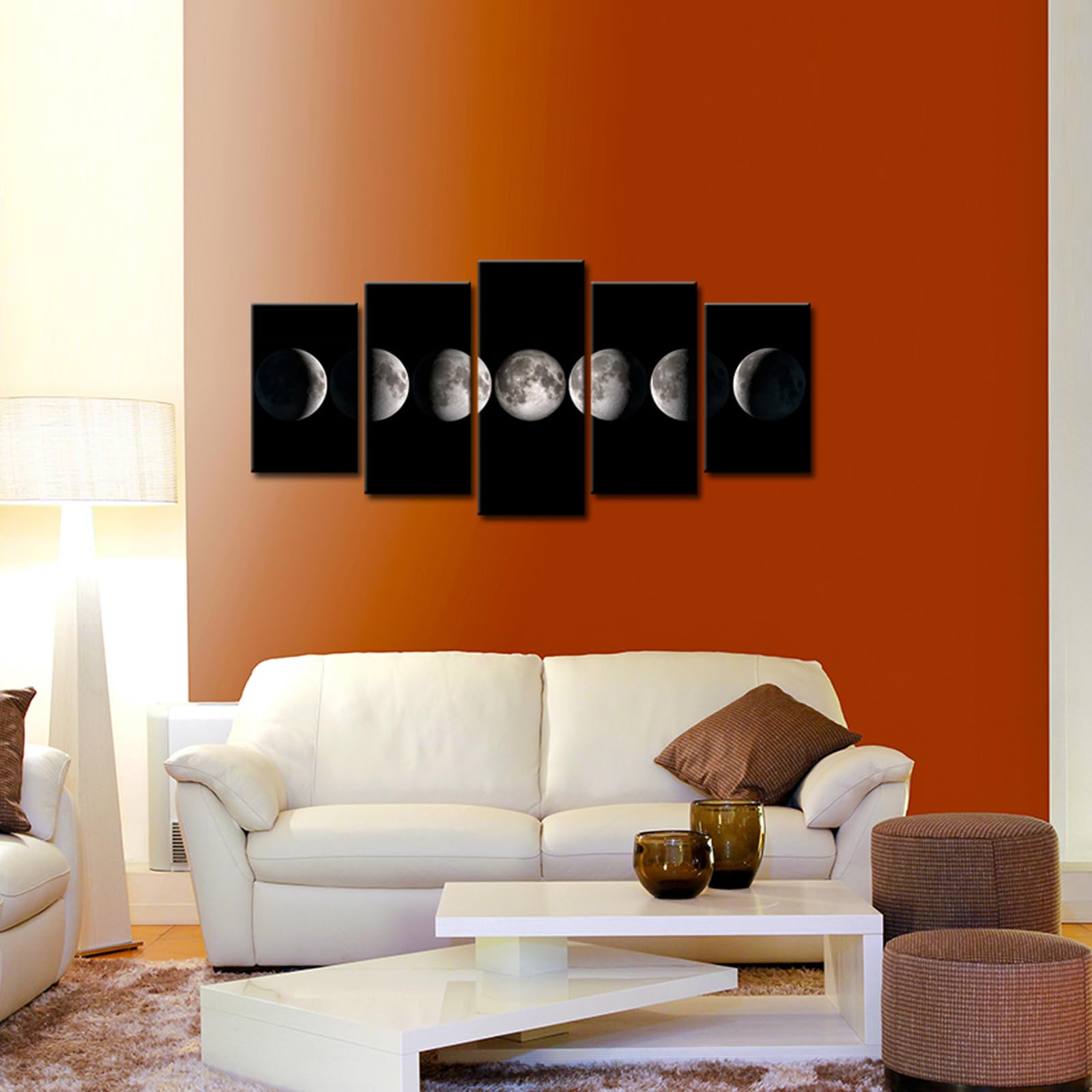 sechars - Canvas Wall Art Prints The Moon Phases Pictures to Photo Paintings on Canvas Wall Art for Home Office Decorations 5 Pieces Stretched Artwork Artwork Ready to Hang