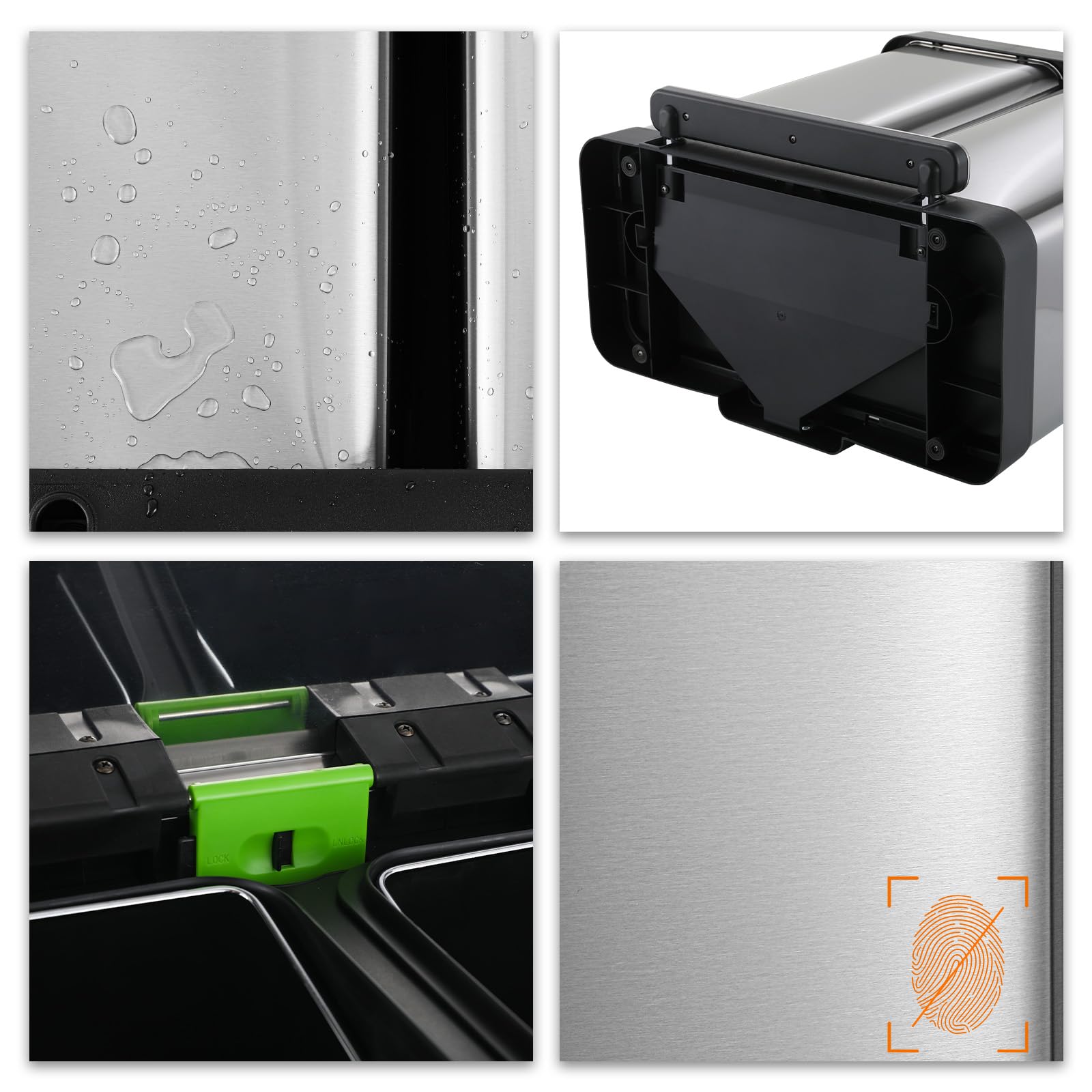 Arlopu 16 Gallon Dual Trash Can, 60L(2X30L) Stainless Steel Kitchen Garbage Can, Step-On Classified Recycle Garbage Bin With Rem