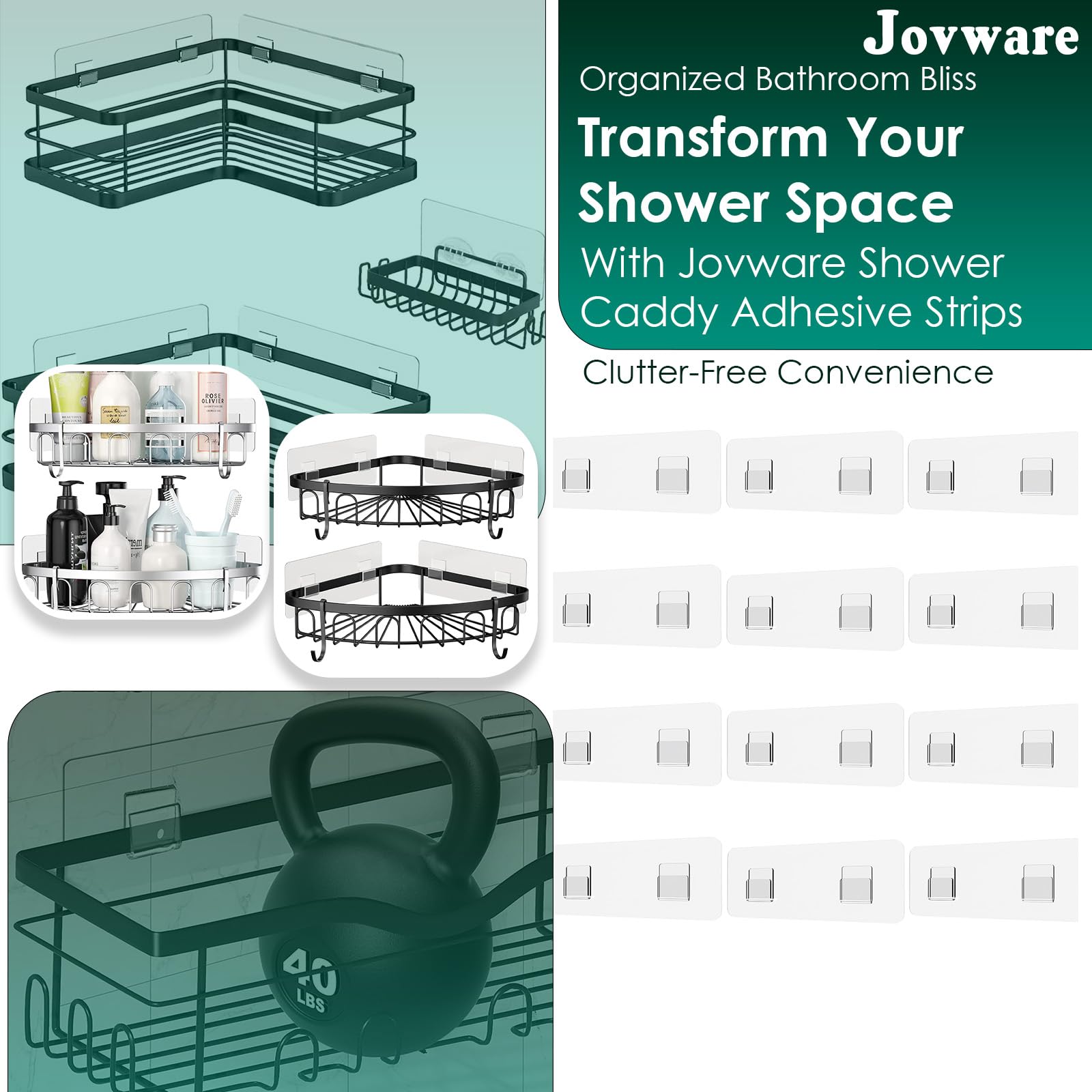 Jovware Shower Caddy Adhesive Replacement Stickers Flat Hook, Shelf Hanging Adhesive, Adhesive Bathroom Suction Cup Replacement,