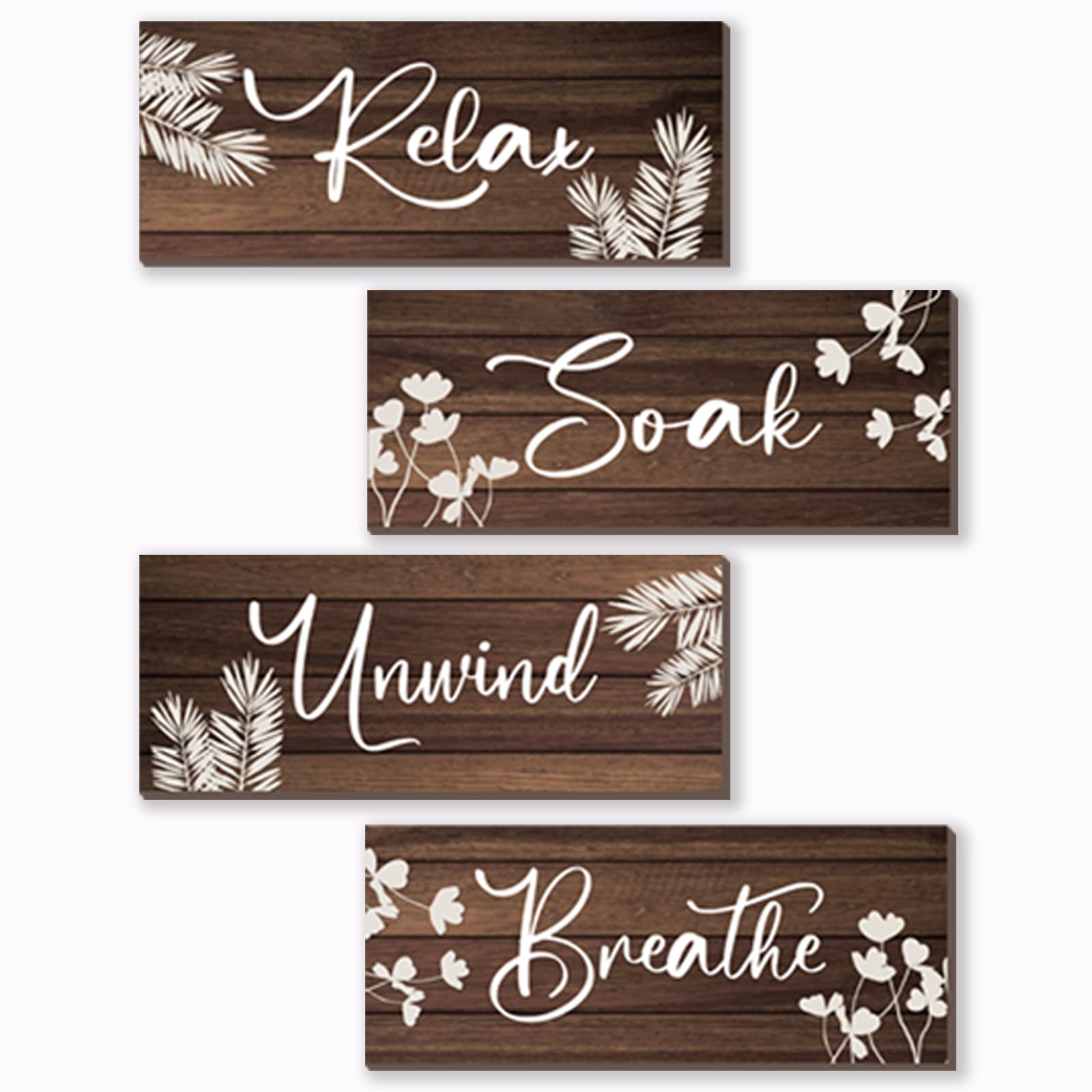 ONIZHITY 4 Pieces Large Brown Bathroom Decor Farmhouse Bathroom Accessories Rustic Relax Soak Unwind Breathe Wooden Signs with V