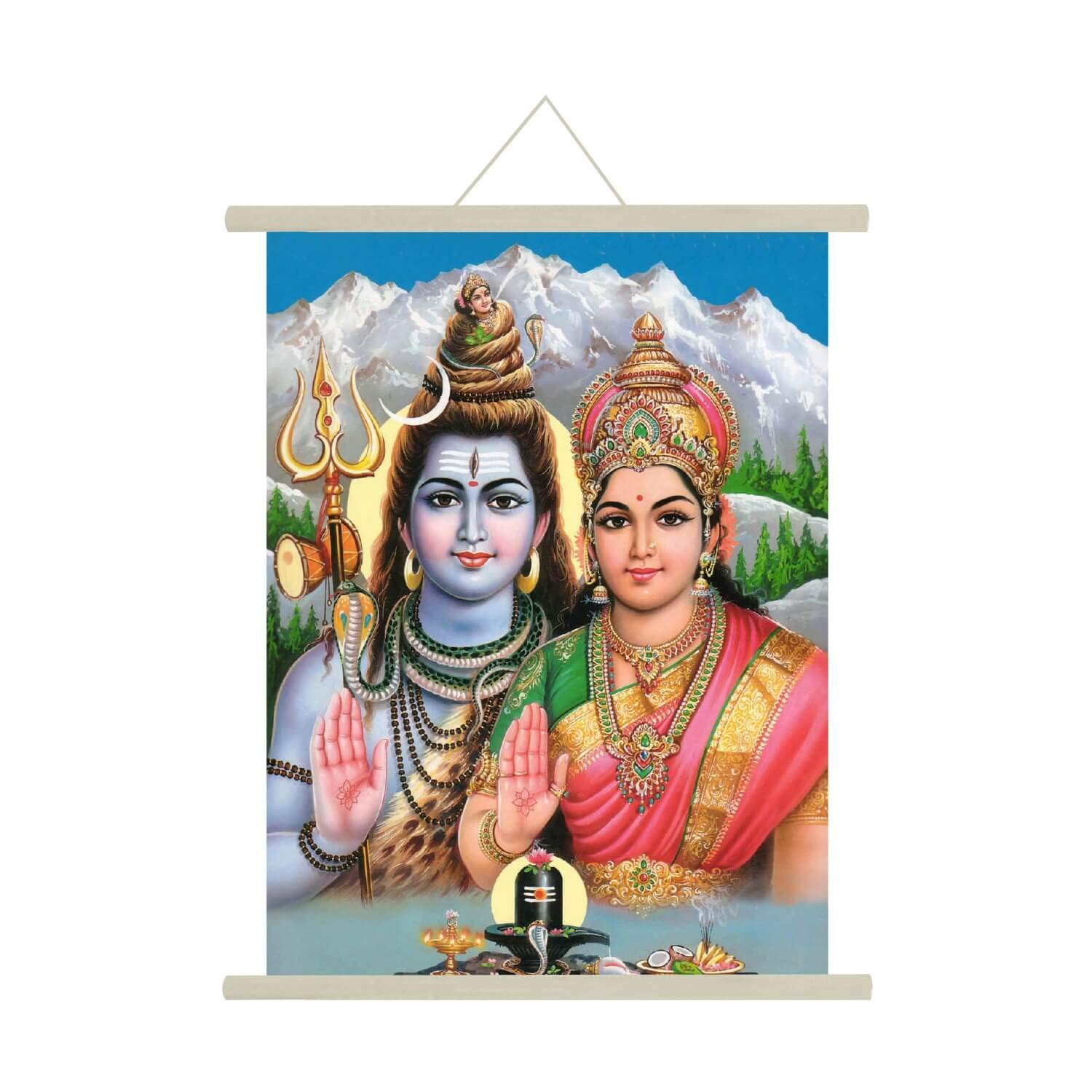 Yaya Cafe Shivratri Gift, Moral God Goddess Shiv Parvati Poster Wall Painting Hanging Scroll Canvas - 15 X 20 Inches