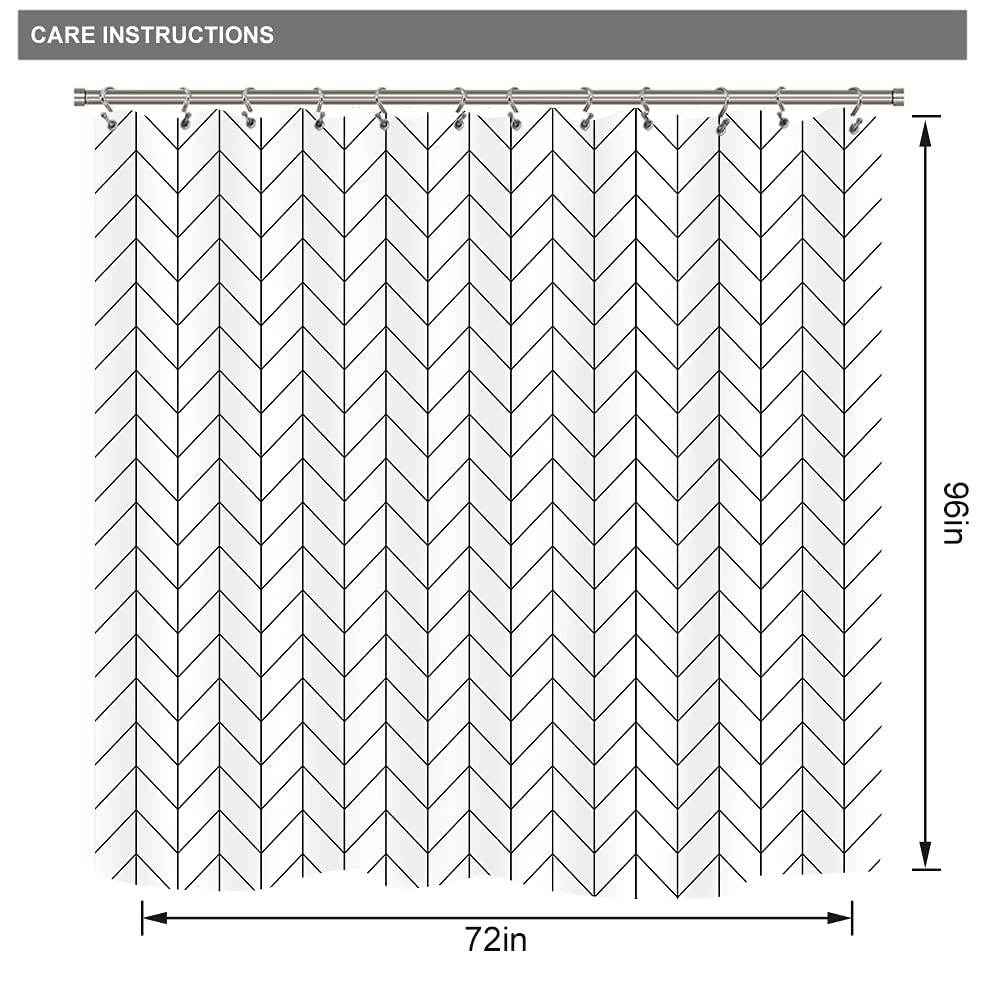 Riyidecor Chevron Shower Curtain Geometric Herringbone 72Wx96H Inch Striped Extra Long Simple Modern Classy Neutral Contemporary 12 Pack Metal Hooks Decor Fabric Bathroom Set Polyester Waterproof