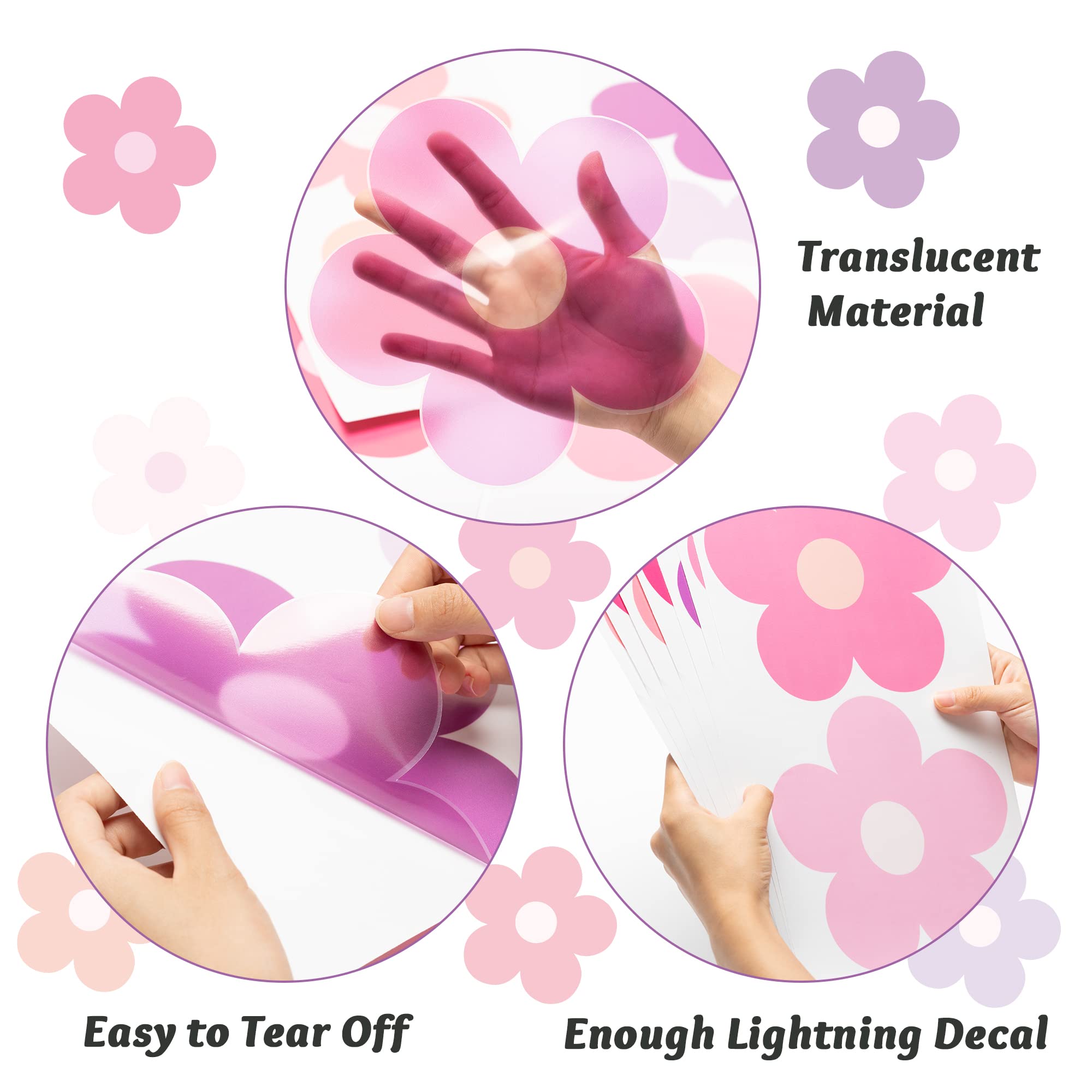 A1Diee 16Pcs Y2K Pink Purple Cute Flowers Wall Decal Trendy Preppy Hippie Aesthetic Wall Sticker Kidcore Preppy Vinyl Peel And S