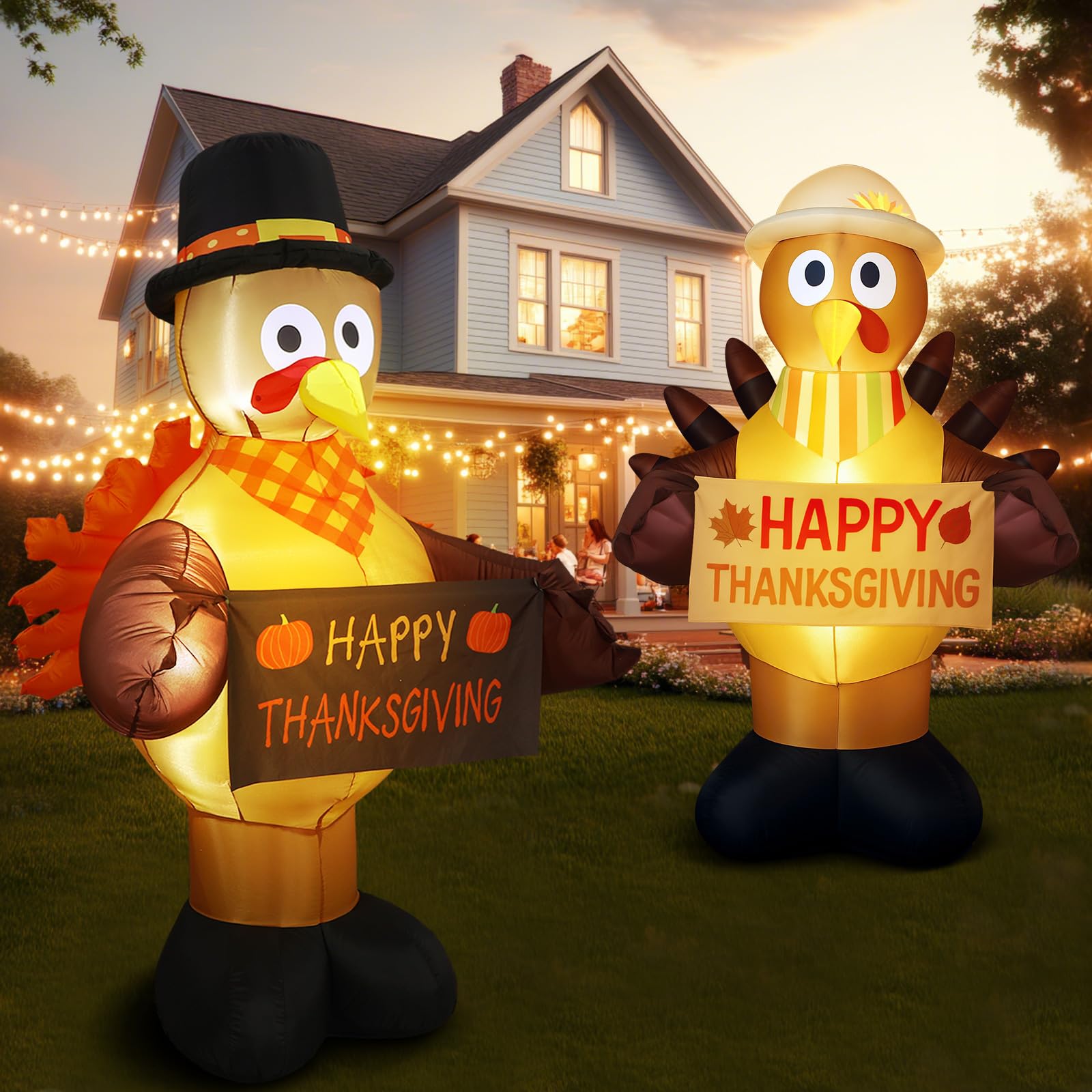 2 Pack 6ft Thanksgiving Inflatables Turkey Outdoor Decoration Thanksgiving Turkey Blow Ups for Outside with Built-in LEDs Inflat