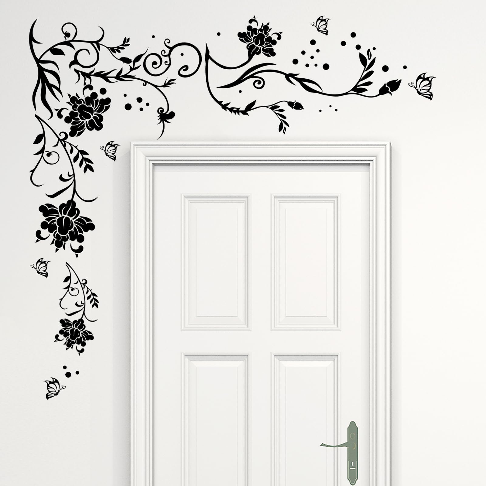 Supzone Flowers Vine Wall Decals Black Flower Wall Stickers Butterfly Floral Wall Decor Removable Vinyl Diy Home Wall Art Sticke