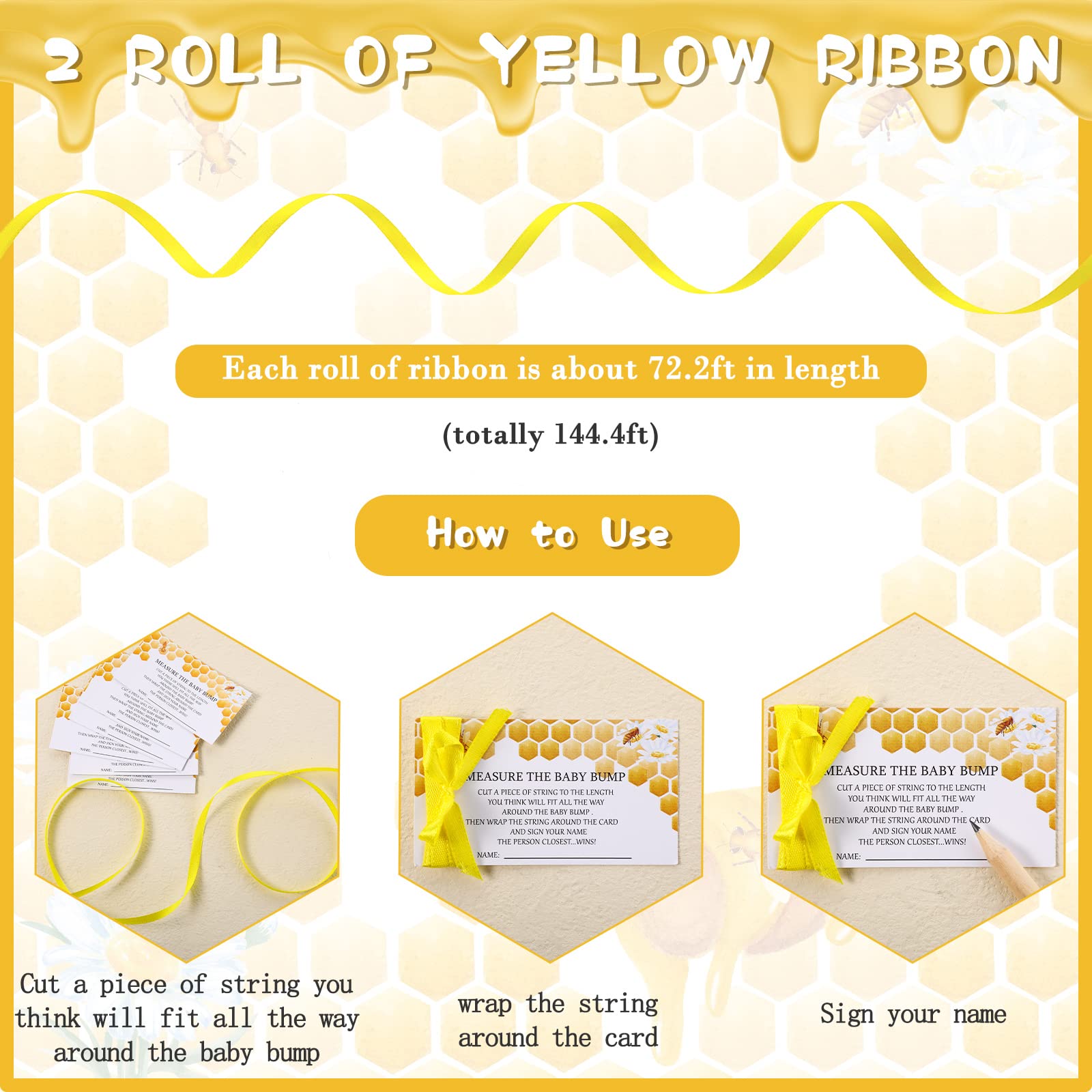 65 Pieces Baby Shower Game Set 1 Measure The Baby Bump Sign Measure Mommy'S Belly Game And 50 Guessing Cards 10 Pencils 2 Ribbon