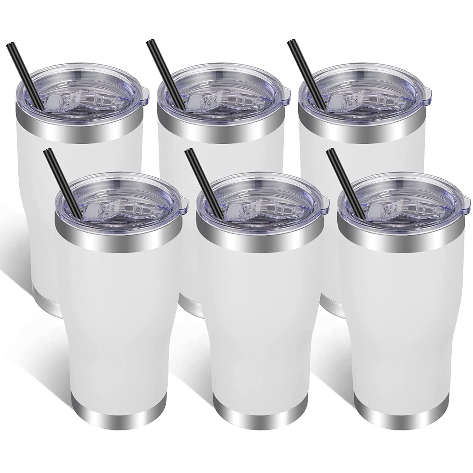 VEGOND 20oz Tumbler Stainless Steel Tumbler Cup with Lid And Straw Vacuum Insulated Double Wall Travel Coffee Mug(White 6 Pack)