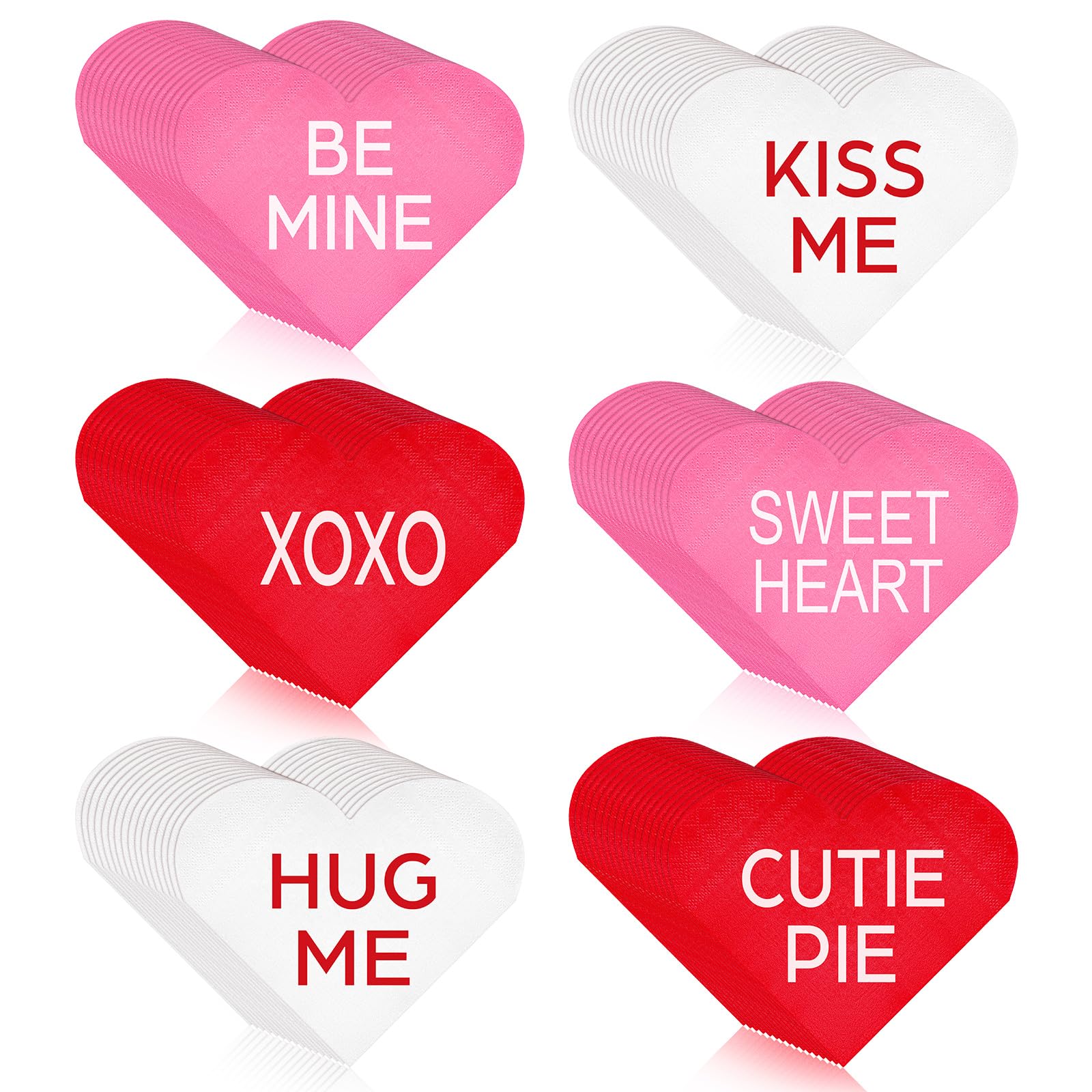 Crtiin 180 Pcs Valentine'S Day Heart Shaped Paper Napkins Valentine'S Day Heart Napkins Disposable Red White Pink Guest Hand Tow