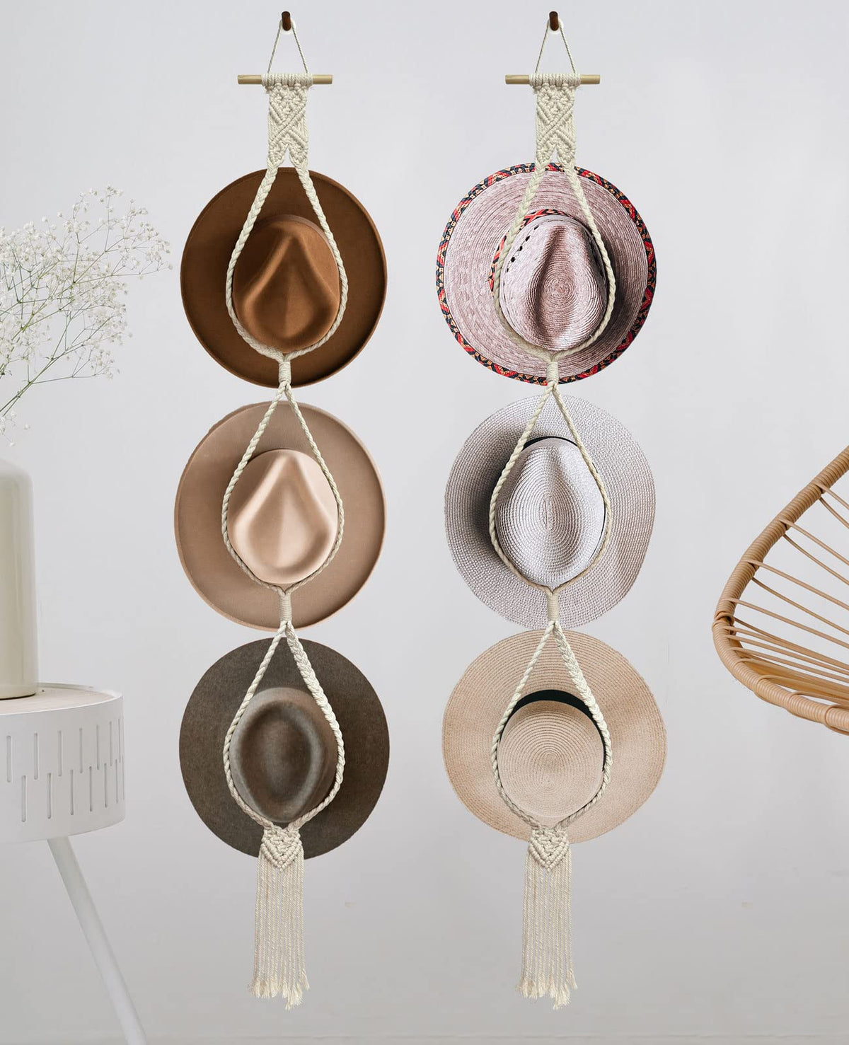 Mayamila 2 Pieces Hat Racks Hat Hangers For Wall, Bohemian Hat Organizer For Wall Hanging Hat Display, Hand Weaving Boho Hat Sto