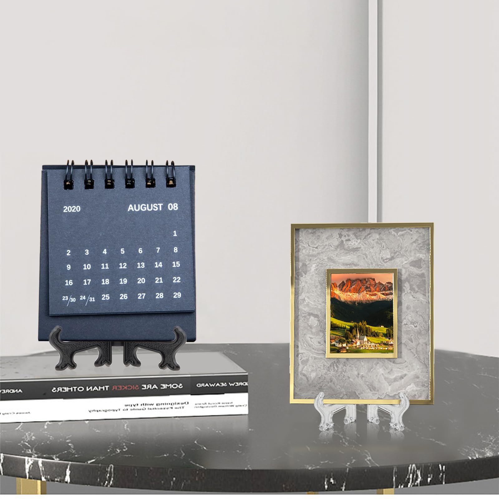 Funzhan 4 Inch Black Display Stand 2pcs Matte Acrylic Plate Holders for Books Picture Frames Tabletop Decor Wedding Place Cards