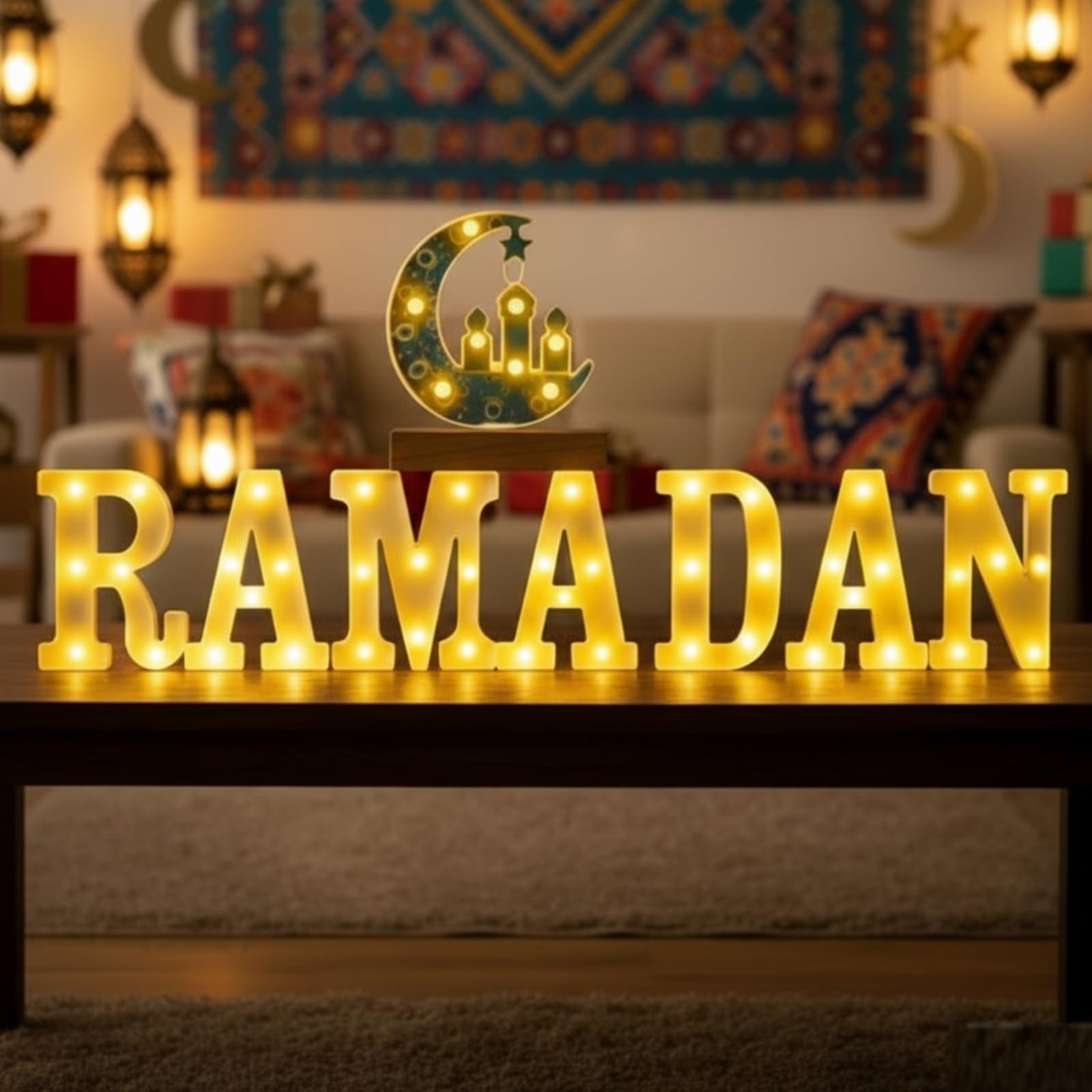 Aurelema Sukkot Large LED Letter Sign LED Lights Battery Powered Table Decoration for Party Gift Tabletop Decoration(Ramadan Sty