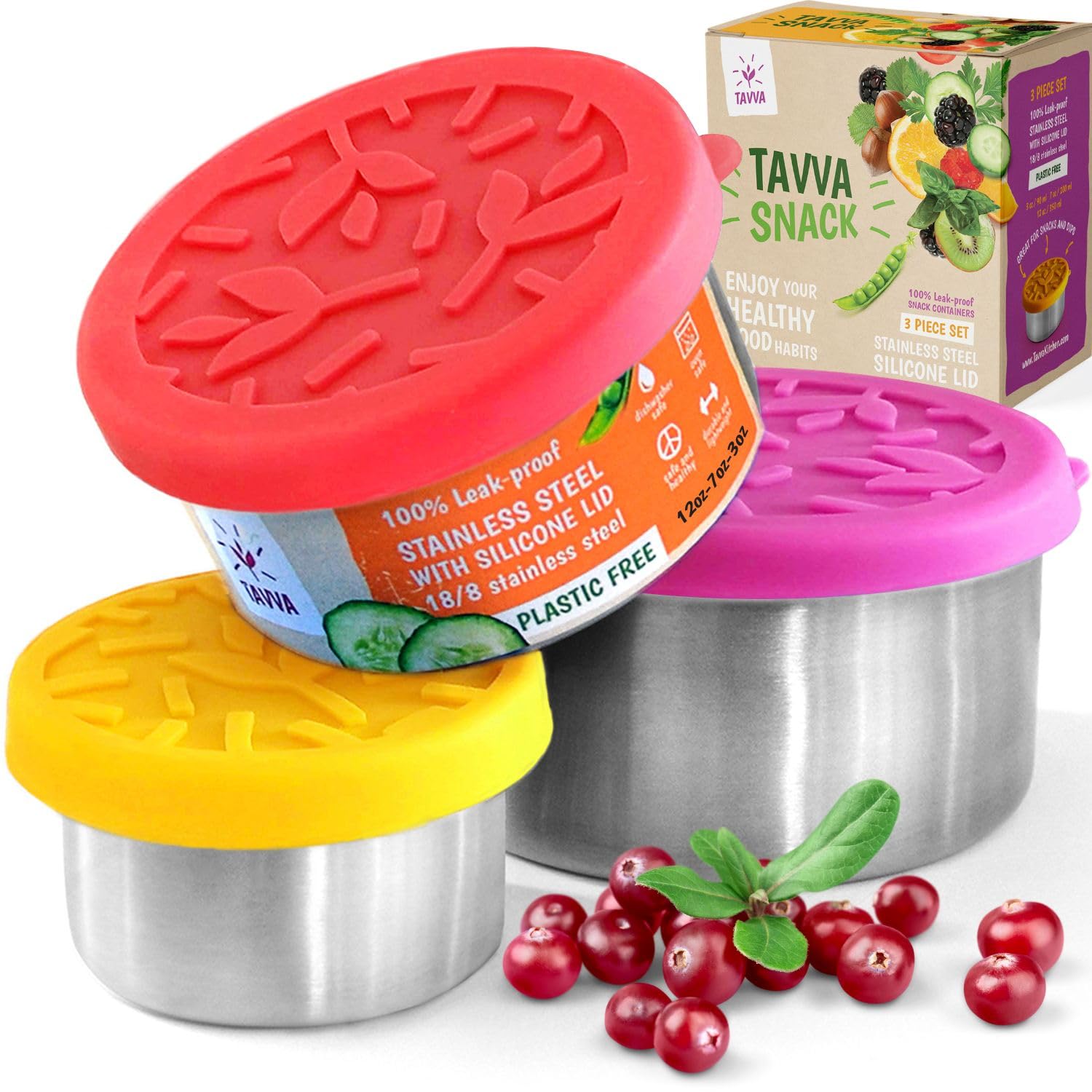 Tavva Stainless Steel Snack Containers For Kids (12Oz/7Oz/3Oz), Stainless Steel Containers With Lids, Stainless Steel Lunch Box