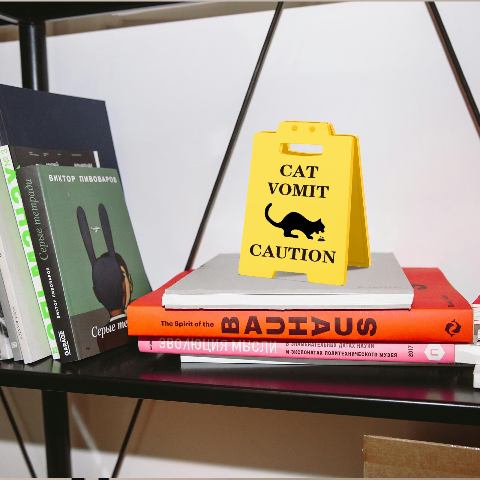 Funny Cat Vomit Caution Signs - 3 Pack Humorous Double-Sided Printing Desk Decor, Ideal Gag Gifts for Pet Owners & Cat Fans, Hil