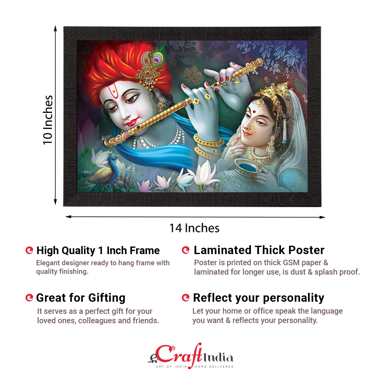 Ecraftindia Radha Krishna Satin Matt Texture Uv Art Painting (Synthetic Wood, 27.94 Cm X 35.56 Cm, Fpr2A6304)