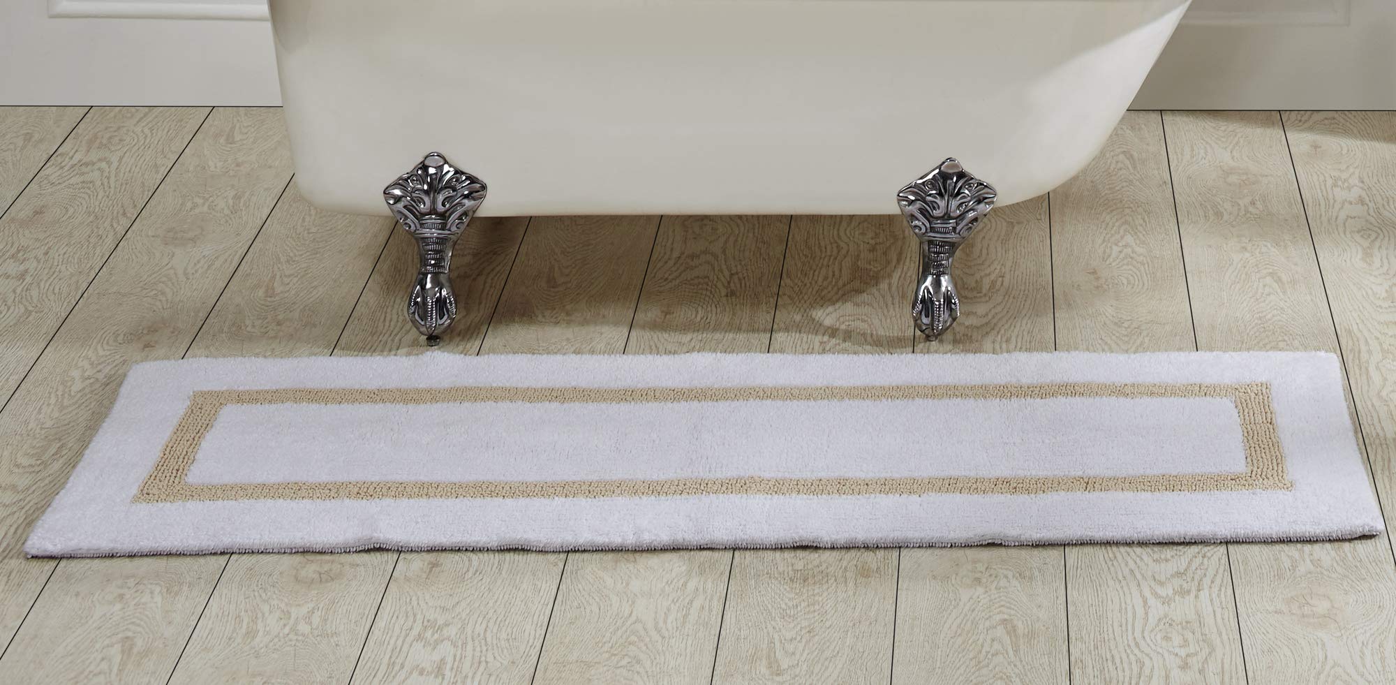 Better Trends 100% Cotton Hotel Collection Bath Mats, White & Sand Bath Mat - Tufted, Reversible & Absorbent & Machine Washable 