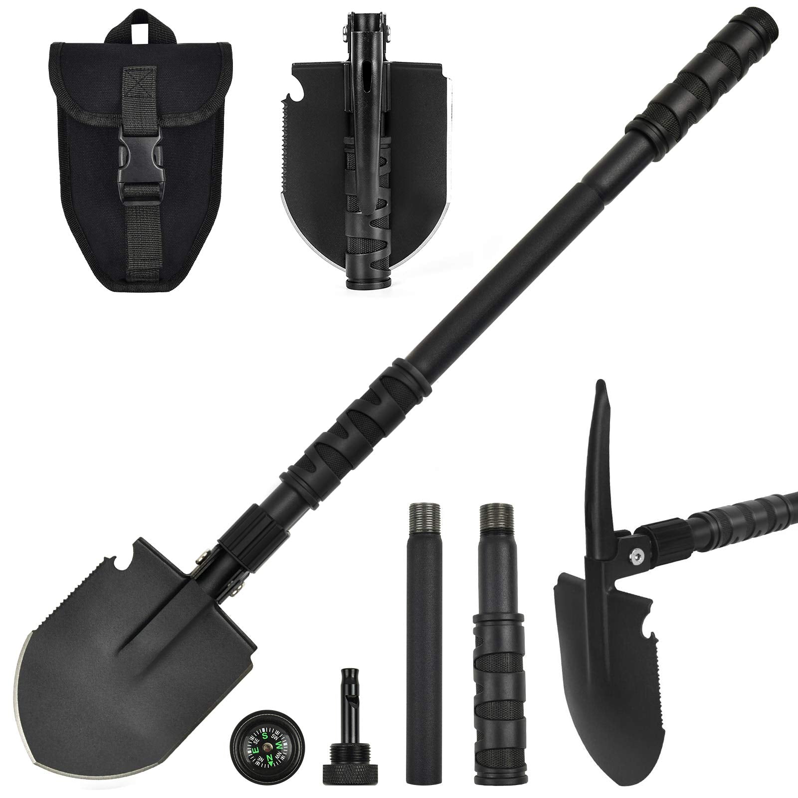 Yeacool Camping Shovel, (24.21) Survival Off Road E Tool Folding Shovel with Pickaxe, Portable Bag, High Carbon Steel, for Dig