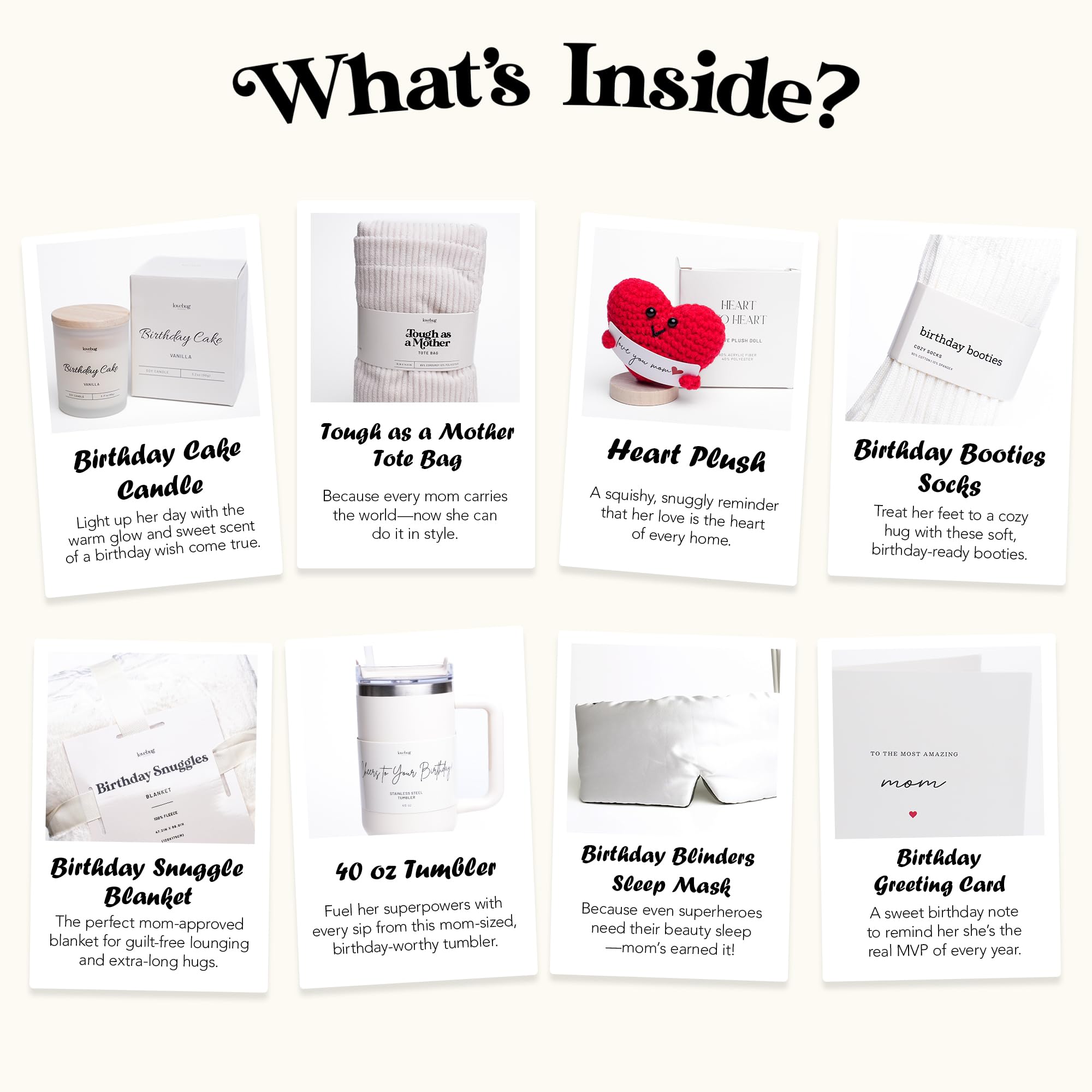 lovebug Mom Birthday Gifts - Thoughtful Gift Box for Mom with Blanket, Candle, Tumbler, Socks, Self Care Items - Get Well Soon C