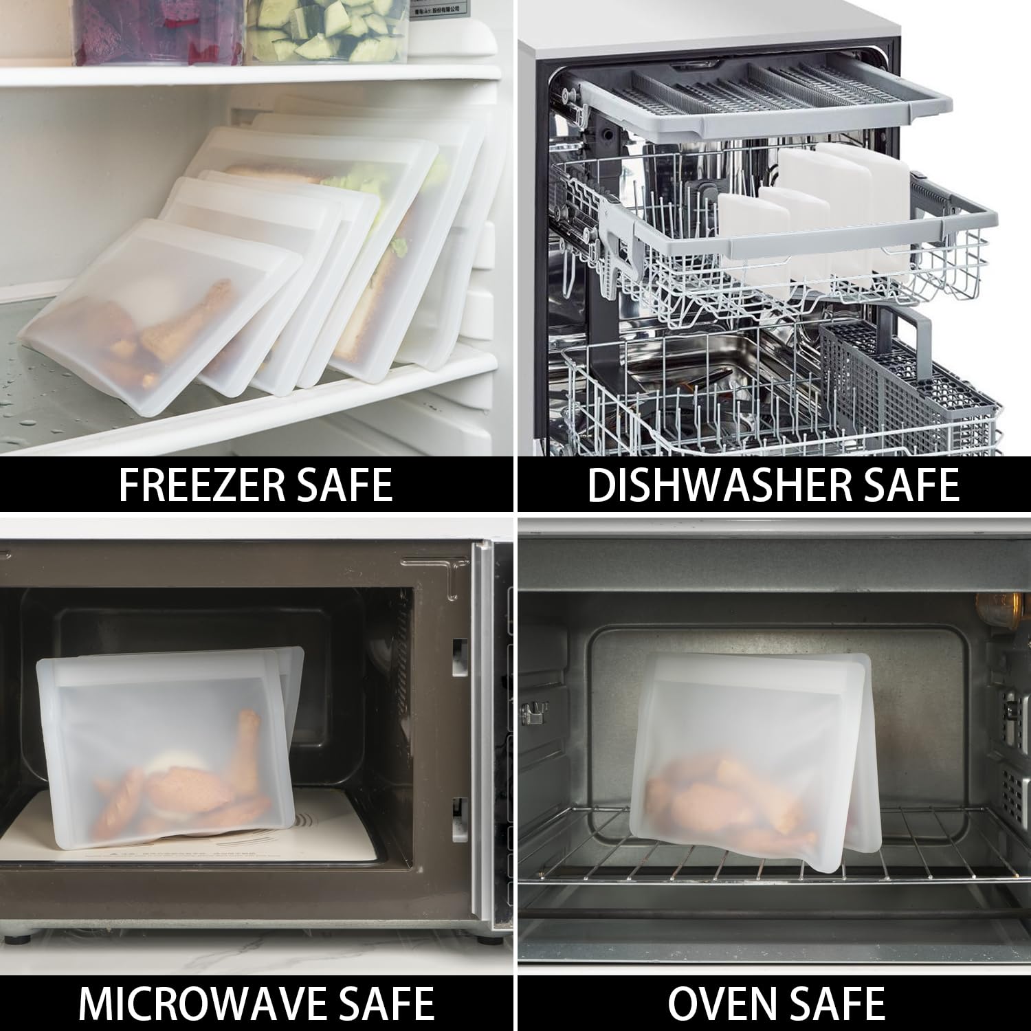 Annaklin Reusable Sandwich Bags & Snack Bags Set, 8 Pack, 100% Silicone Reusable Storage Bag, Soft Shell Ziplock Silicone Food S