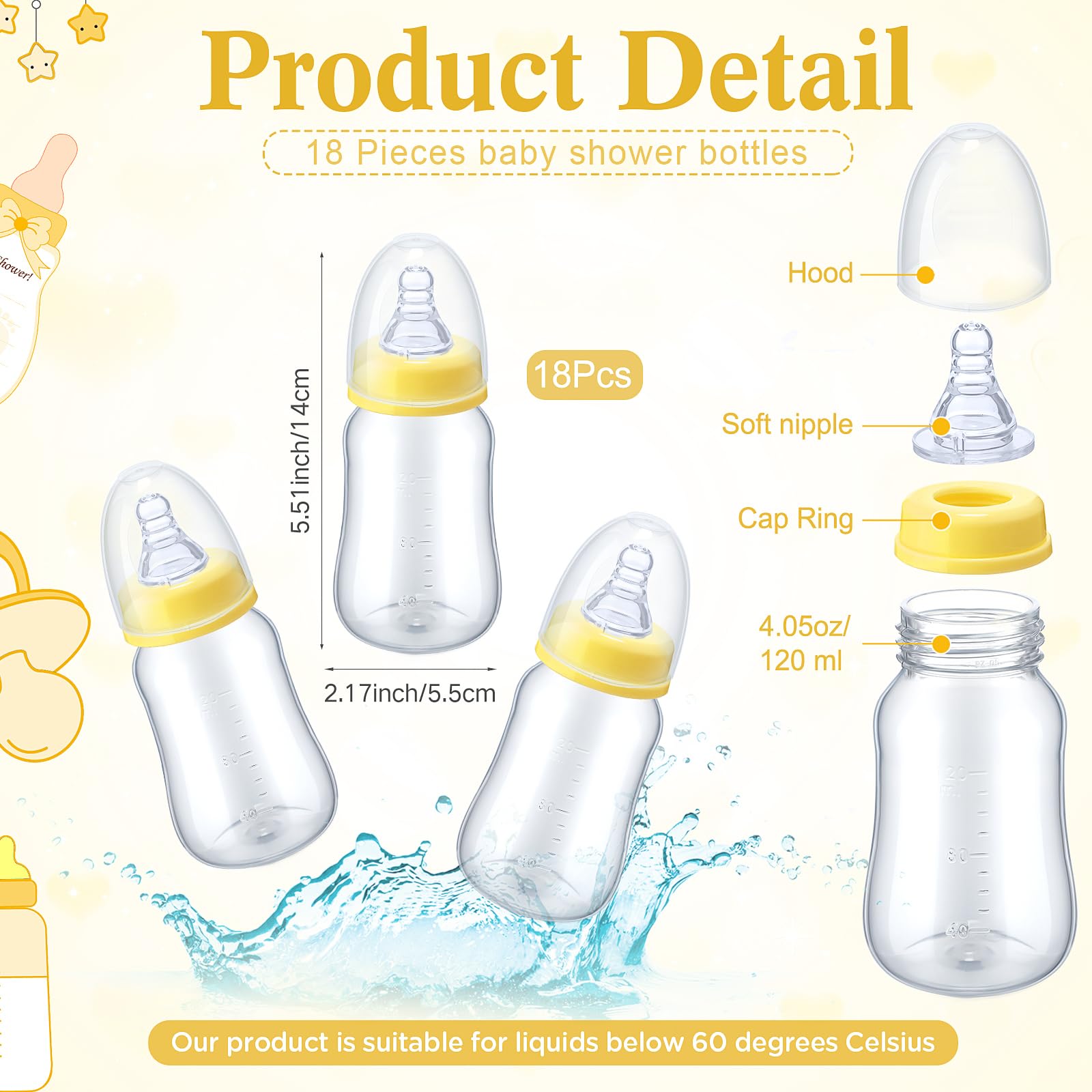 Roowest Bottle Chug Baby Shower Game Favors Including Bee Theme Bottle Chug Game Wooden Sign And 18 Pcs Yellow Baby Bottles For