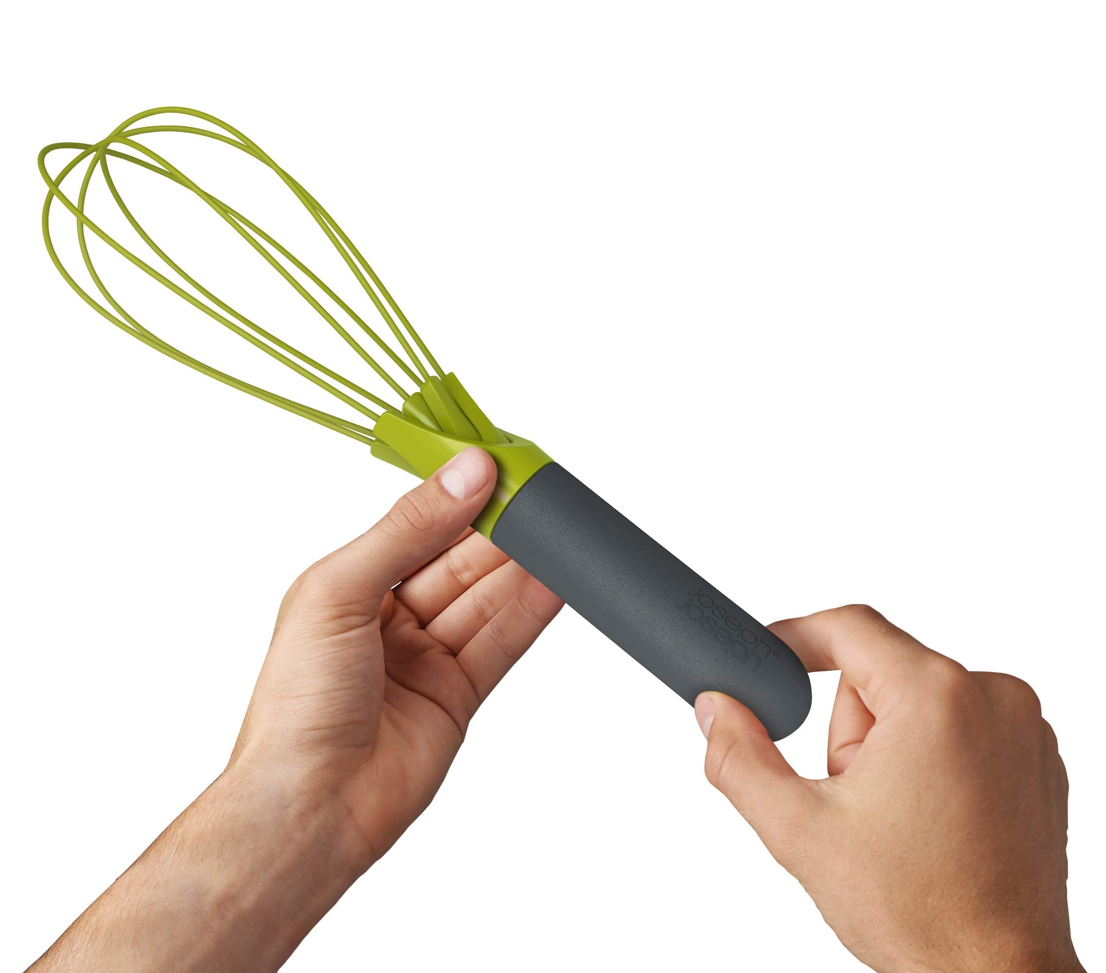 Joseph Joseph Twist Whisk 2-In-1 Collapsible Balloon And Flat Whisk Silicone Coated Steel Wire, Gray/Green