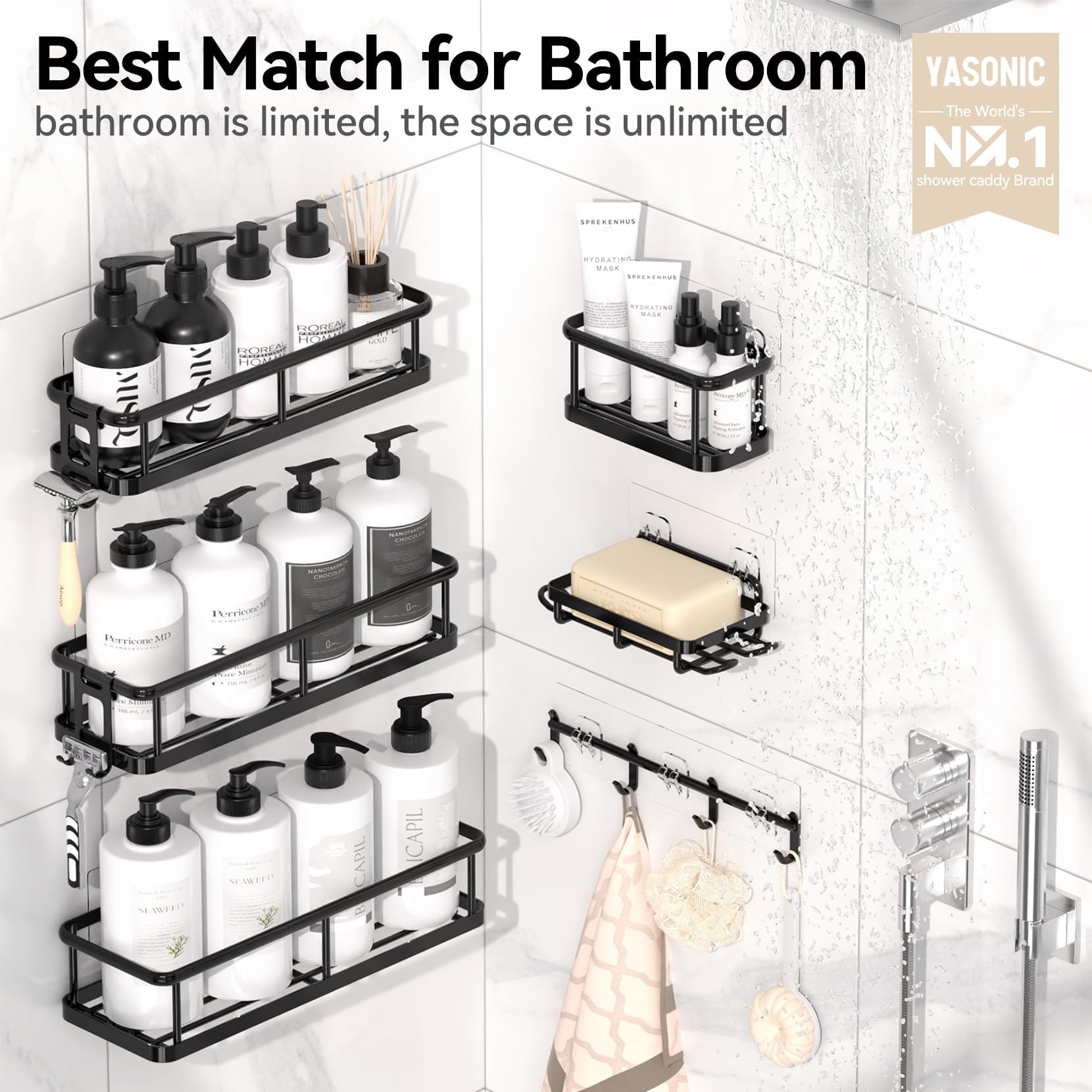 Yasonic Shower Caddy 6 Pack Rustproof Shower Organizer, Large Capacity Shower Shelves For Inside Shower, Bathroom Organizers And