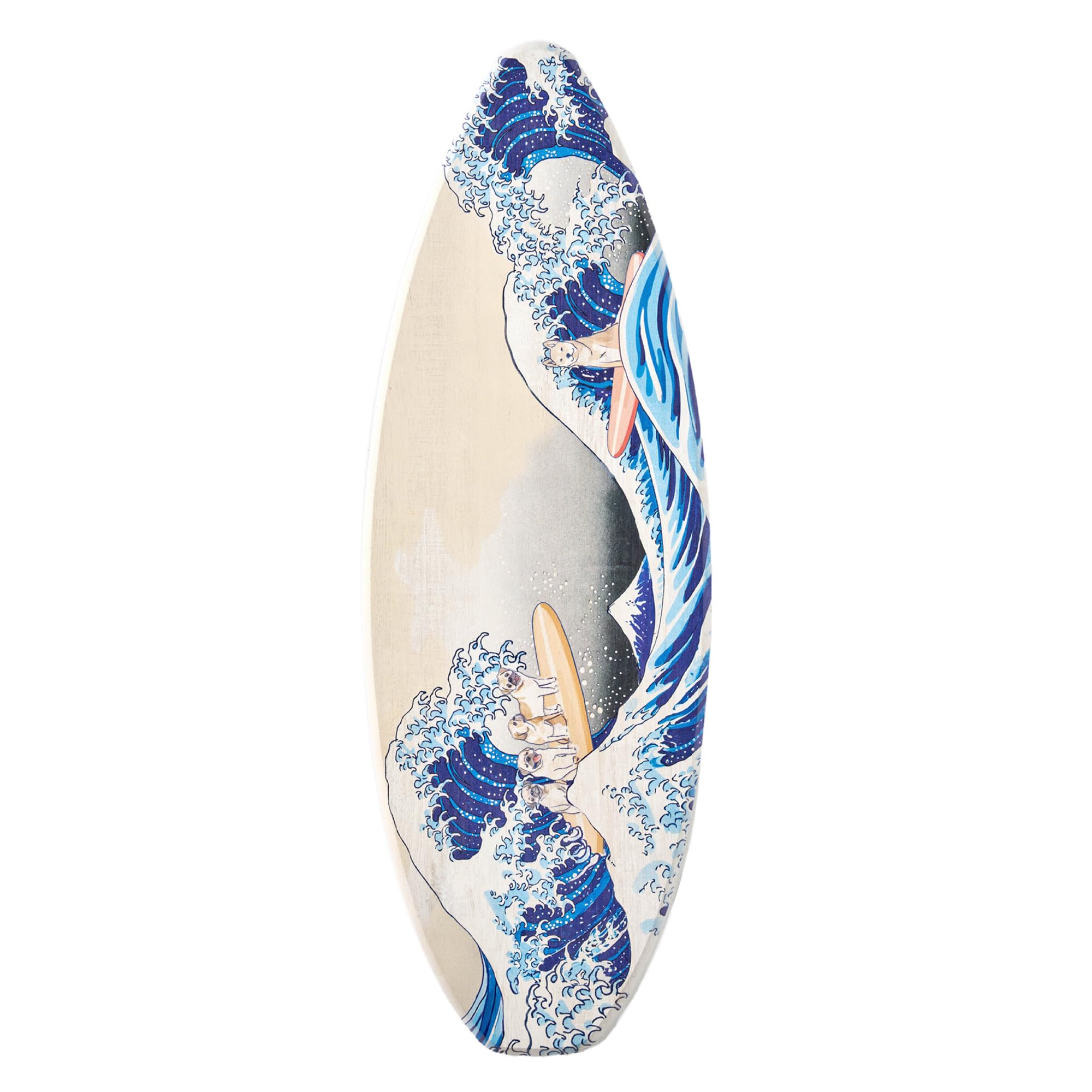 American Art Decor Surfboard - Pug & Shiba Inu Wall Art - The Great Wave Beach Room Decor, Bathroom Wall Decor, Coastal Home & O