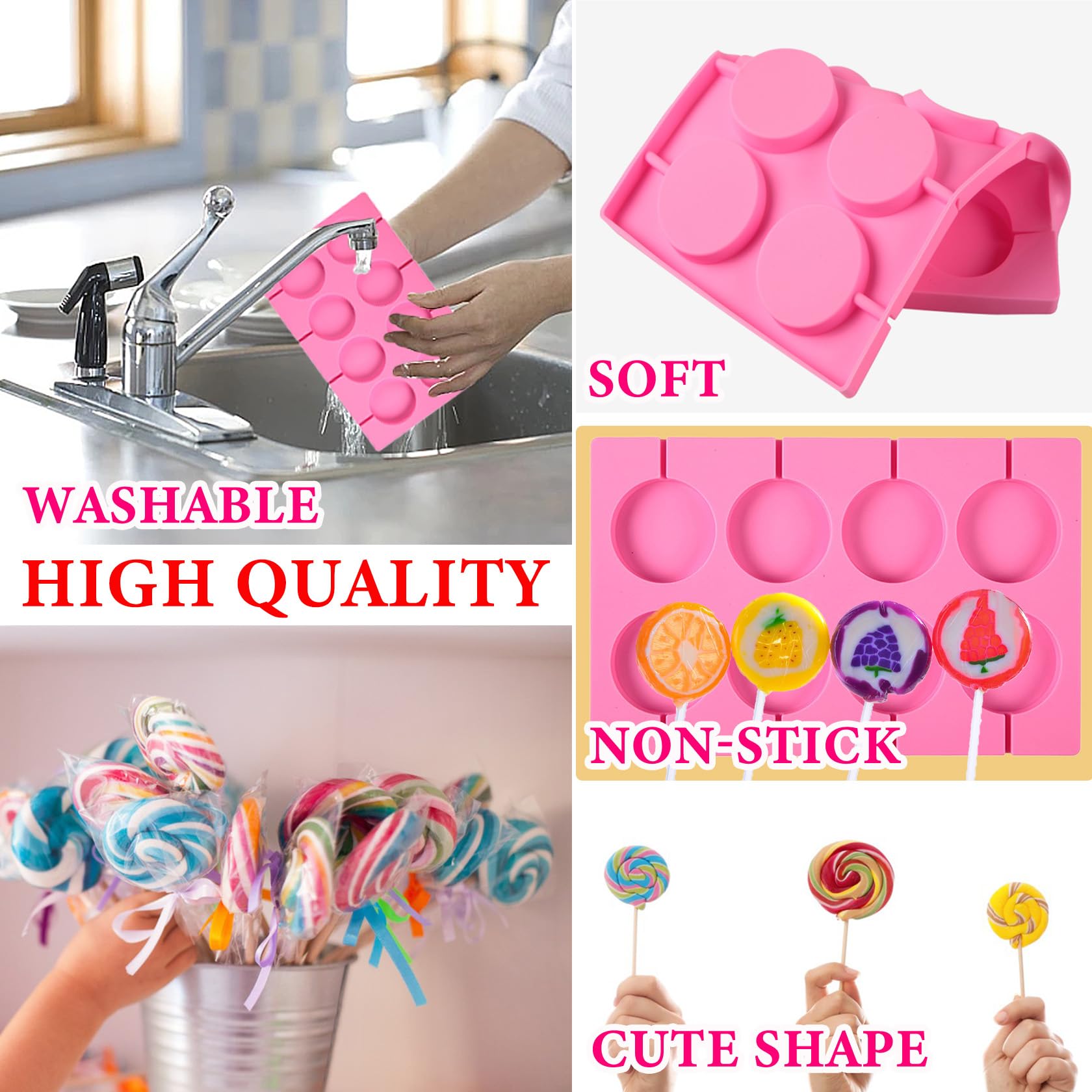 Duozeng Silicone Lollipop Molds,2  8-Capacity Round Chocolate Hard Candy Mold,Sucker Molds Lollypop Sucker Sticks Ice Molds For