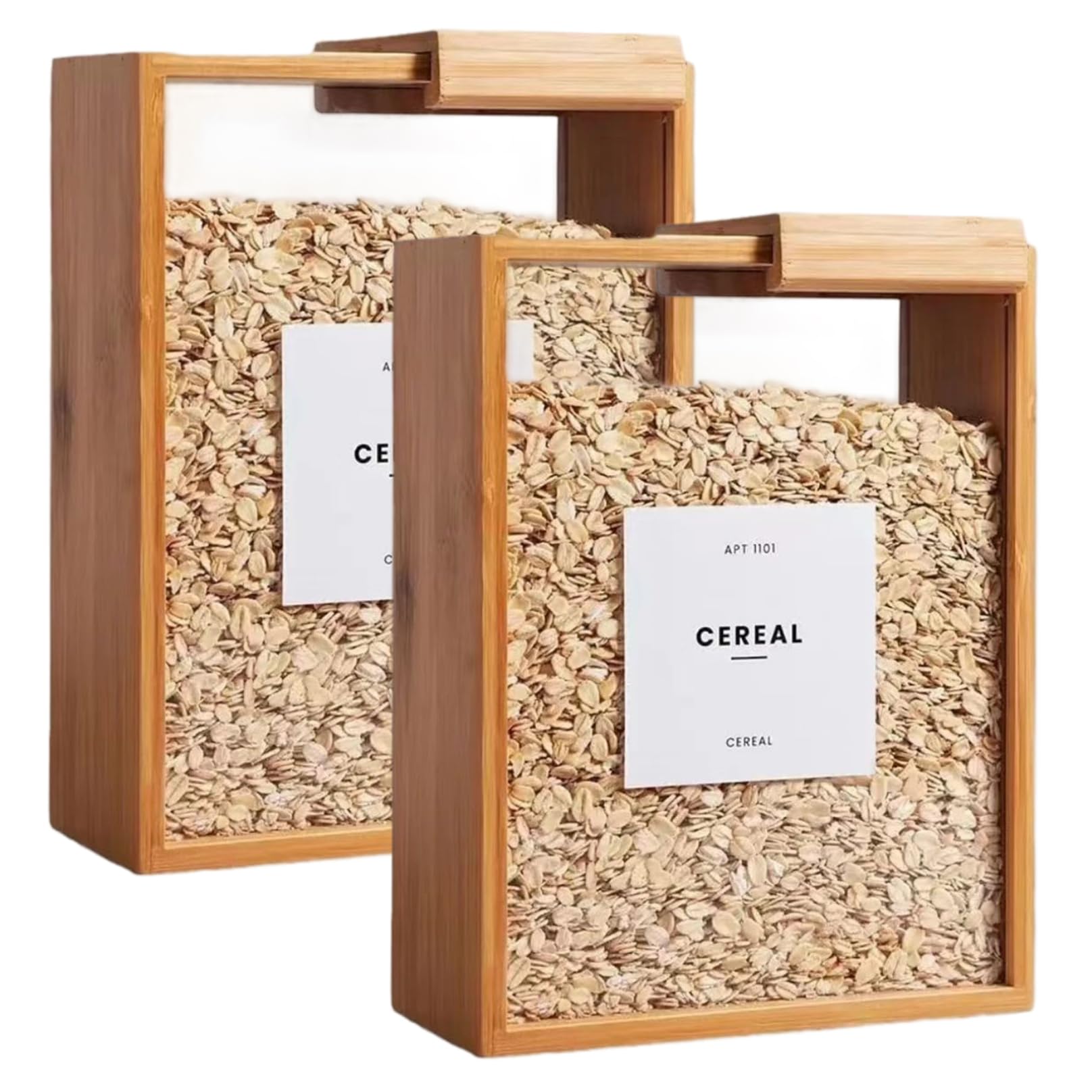 Jorzer 2Pcs Cereal Containers Storage, 9.1x6.8x3.2 Inch Bamboo Rice Dispenser with Removable Lids, Clear Flour Storage Container