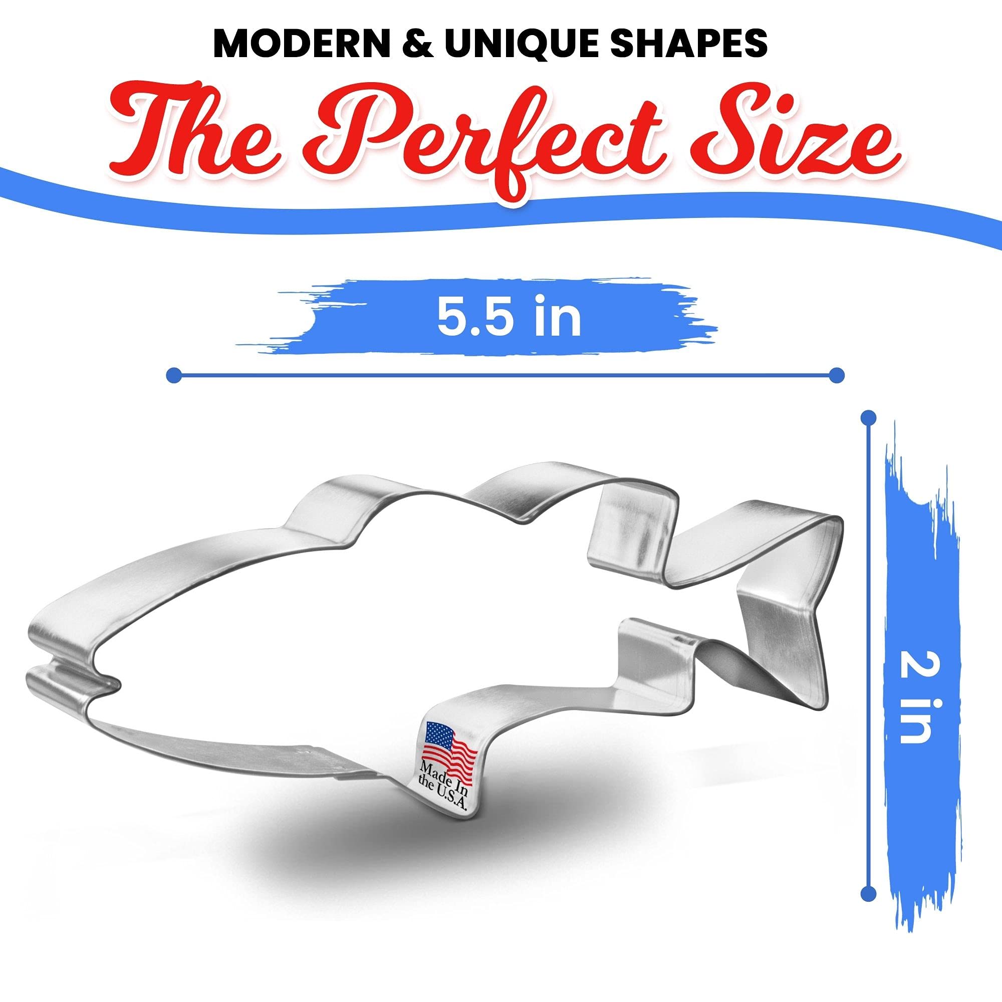 Foose Store Bass Fish Cookie Cutter 5.5 Inch -Tin Plated Steel Cookie Cutters - Bass Fish Cookie Mold
