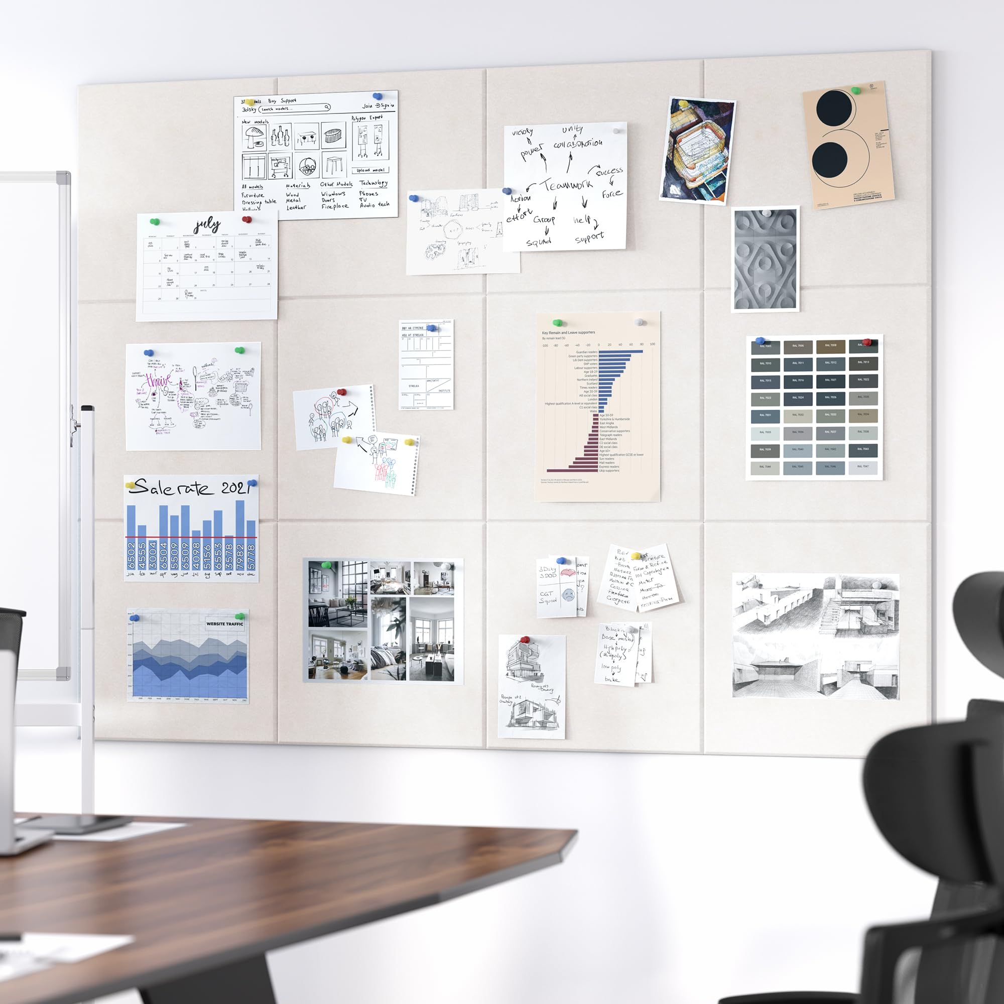 Neatsure Large Cork Board for Wall, 48 x 36 Bulletin Board with Pushpins, 12 Panels Felt Tiles Tack Push Pin Board for Office, L