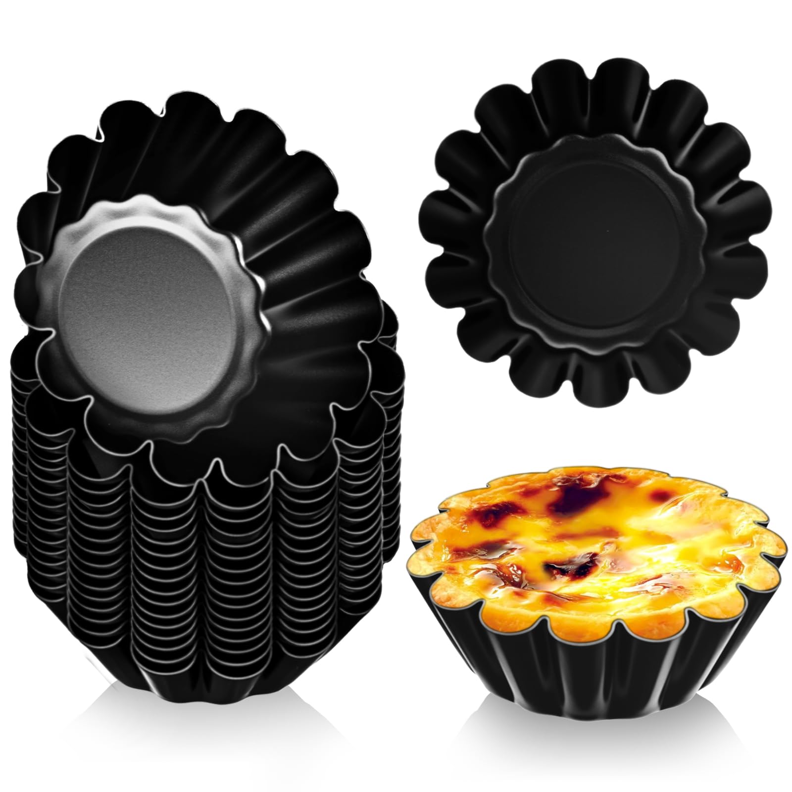 LemonRoad 16 Pcs Egg Tart Molds 2.6 Inch Nonstick Carbon Steel Tart Pans