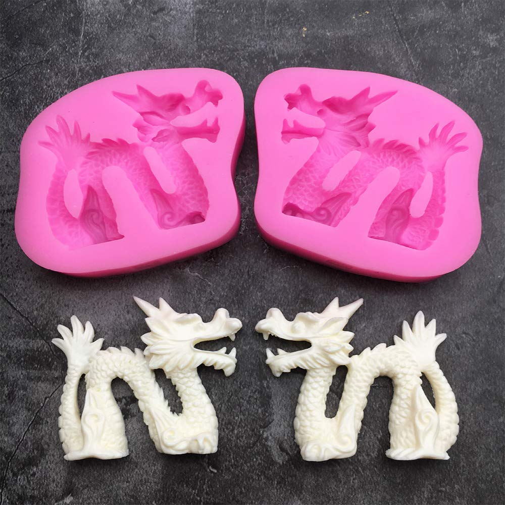 2Pcs/Set 3D Dragon Fondant Mold Chinese Zodiac Dragon Silicone Gum Paste Sugar Craft Mold For Cake Cupcake Topper Decorating Too