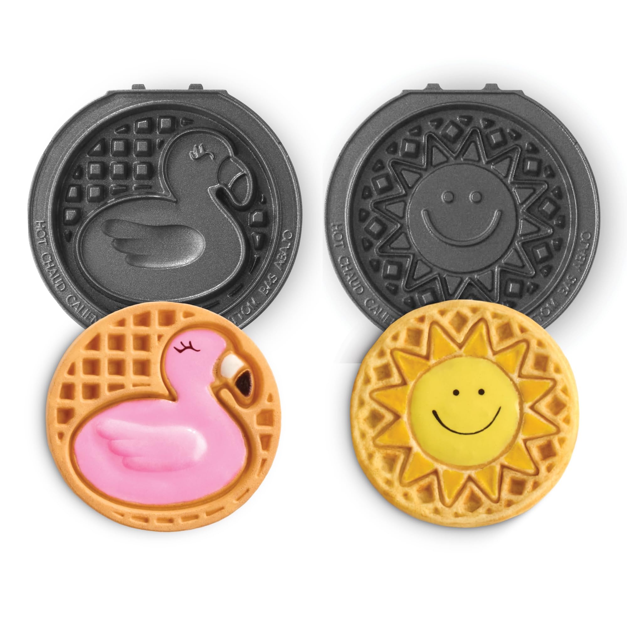DASH Multimaker Mini System Two 4    Nonstick Removable Waffle Plates (Flamingo & Sun) - 2Pc Plate Pack Compatible with Dash Mul