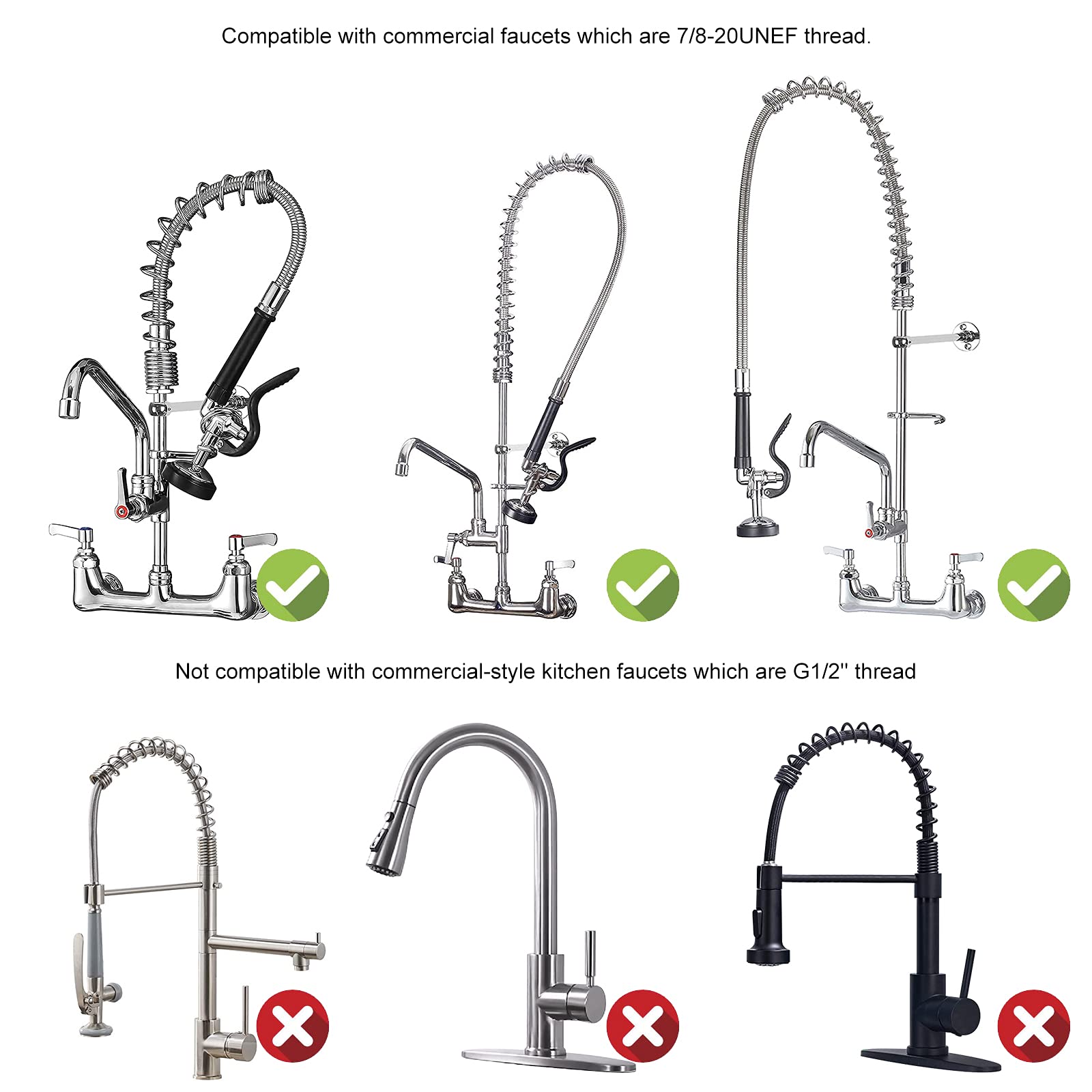 JZBRAIN Pre Rinse Spray Valve Commercial Faucet Sprayer Head 1.42 GPM High Pressure Dish Sprayer Nozzle with Hand Pull Down Sprayer Chrome Brushed (Gray)