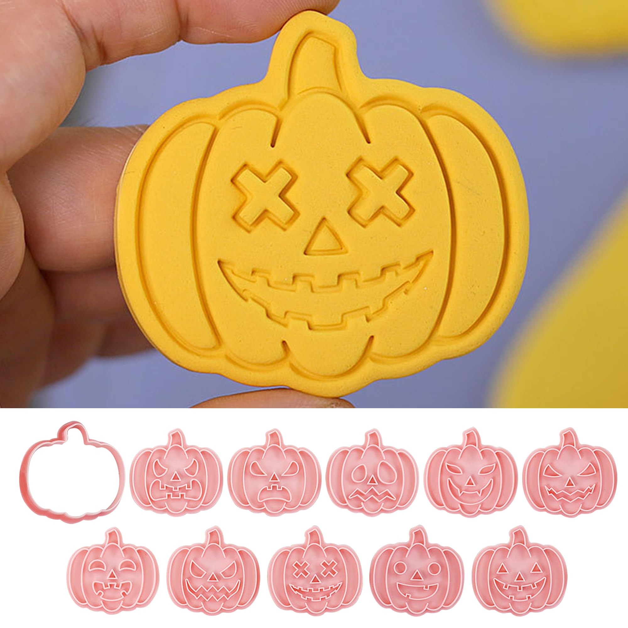 10Pcs 3D Halloween Cookie Cutter Set, Food-Grade Plastic Halloween Cookie Stamps, Pumpkin & Ghost Expressions Cookie Molds, Cook
