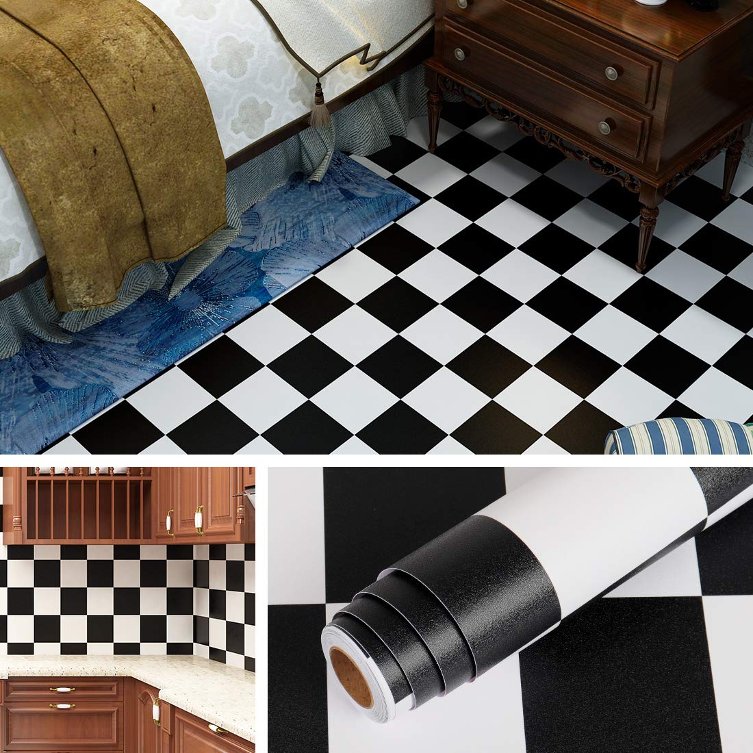Livelynine 15.8X394 Inch Black And White Contact Paper For Cabinets Bedroom Floor Wallpaper Vinyl Flooring Roll Peel And Stick T