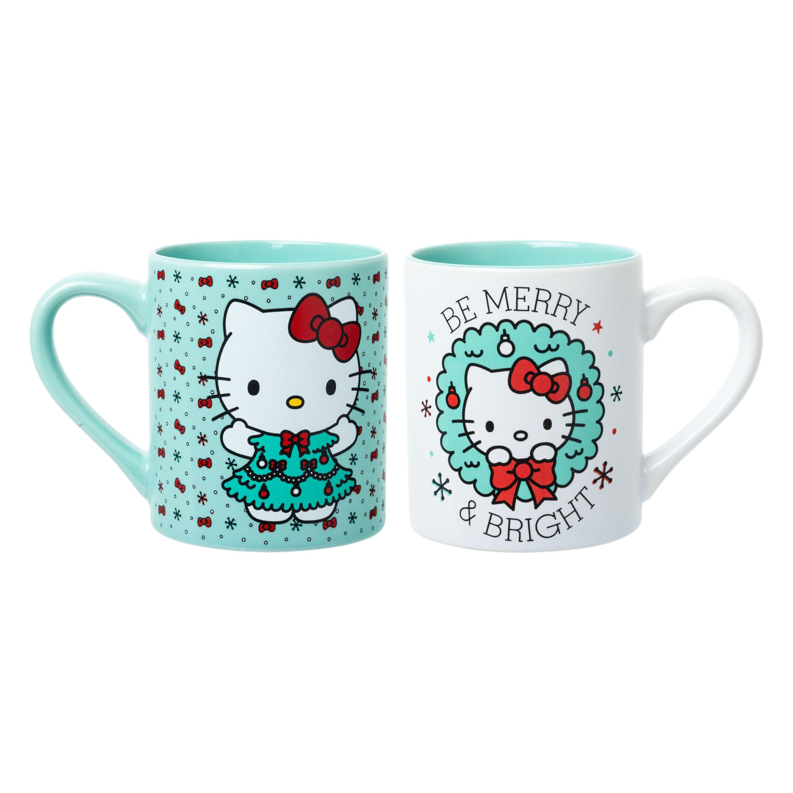Silver Buffalo Sanrio Hello Kitty Holiday Christmas Be Merry and Bright 2 Pack Ceramic Mug Set, 14 Ounces