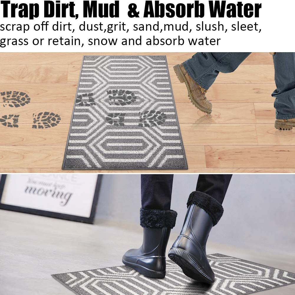Indoor Doormat 20''X 32'', Absorbent Front Back Door Mat Floor Mats, Rubber Backing Non Slip Door Mats Inside Mud Dirt Trapper E