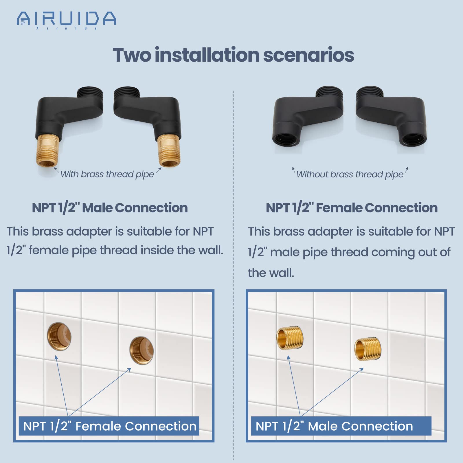 Airuida Matte Black Wall Mount Kitchen Faucet, 6 Inch(15Cm) Spout Wall Mount Laundry Sink Faucet, Adjustable Center Double Handl