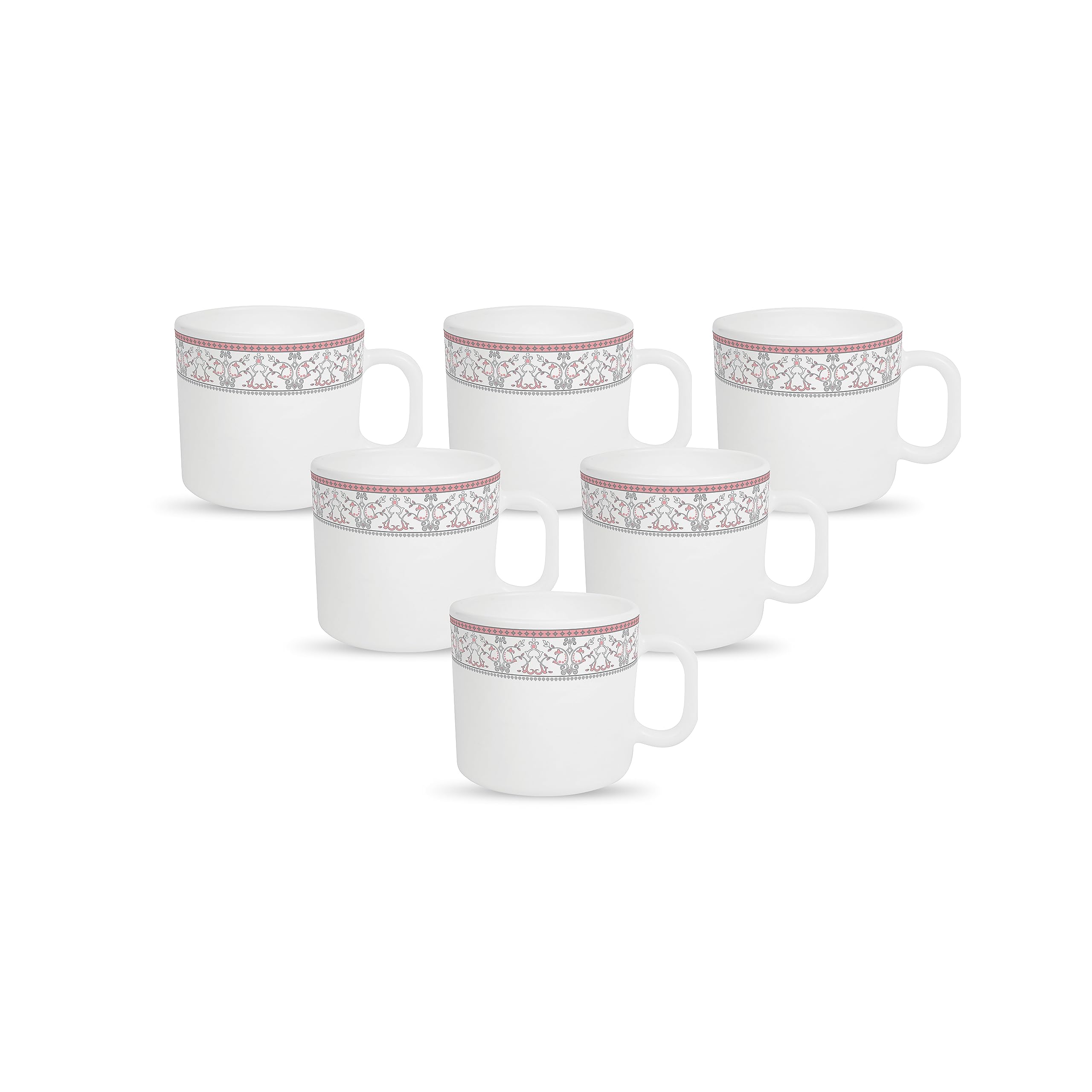 La Opala Diva, Sovrana Collection Opal Glass Crockery | Coffee Mug Regular, Set Of 6 | Moroccan Pink, 190 Ml | For Tea & Coffee 