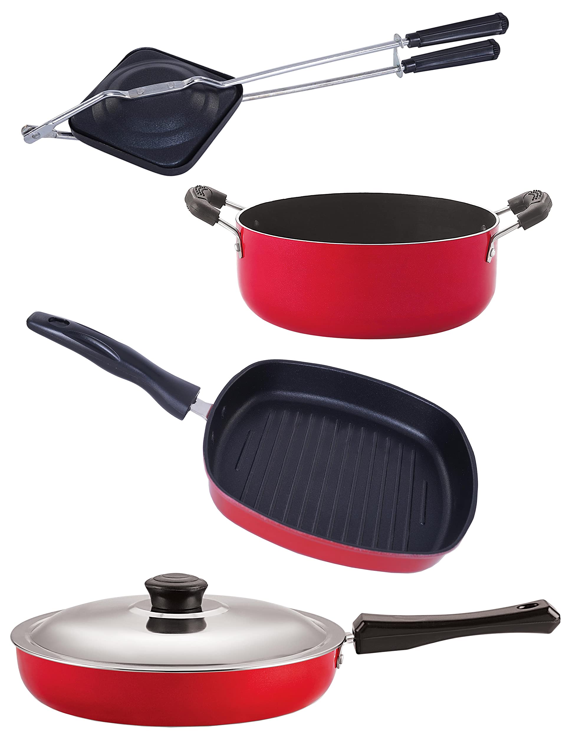 Nirlon NonStick Aluminium Cookware Set Of 4 Pieces Red Color (Fp13_Gp22.5_Ht_Cs24)