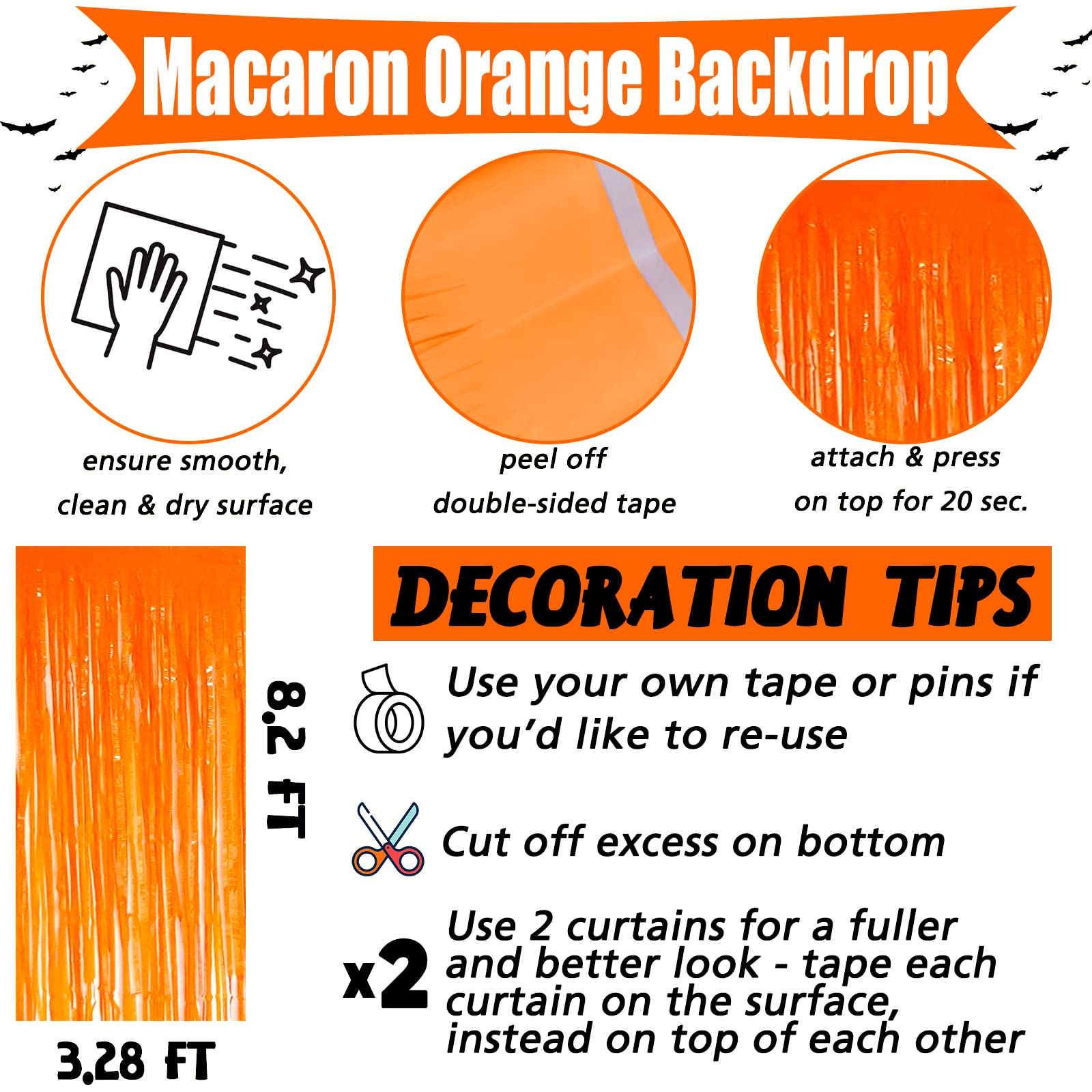 4 Pack Fringe Curtain Backdrop, 3.2Ft X 8.2Ft Macaron Orange Metallic Tinsel Foil Fringe Streamers Background For Photo Booth Bi