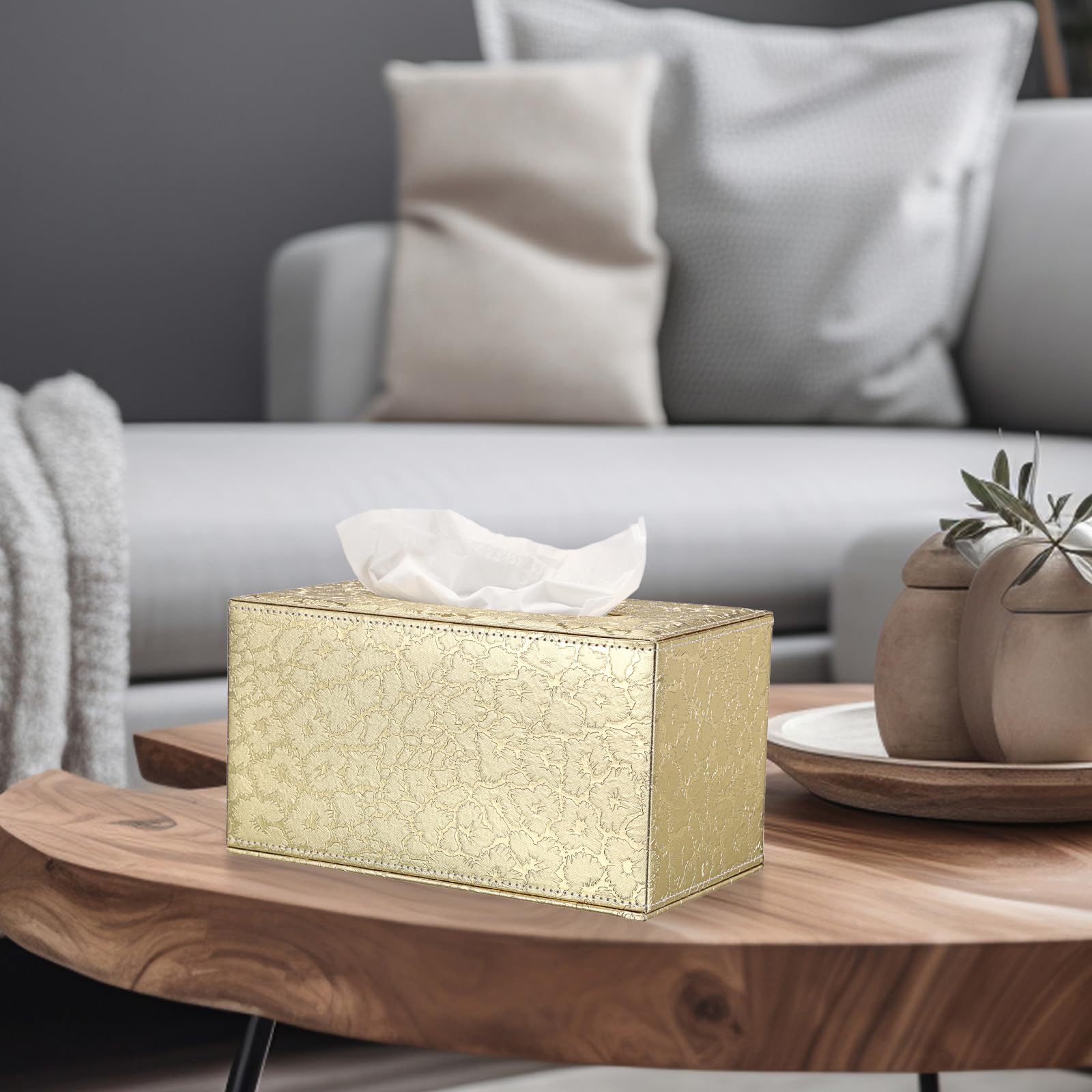 Sumnacon Tissue Box Cover Rectangle Leather Tissue Box With Magnetic Bottom,Pu Cube Tissue Box Holder Decorative Gold Tissue Cov