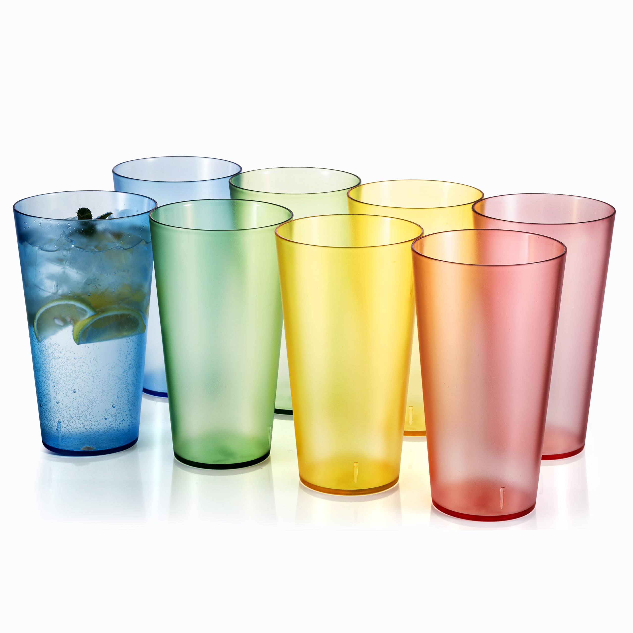 ZAINCA 32ounce Plastic Tumblers, Acrylic Larger Drinking Glasses, set of 8 Multicolor Reusable Plastic Cups, Stackable, BPAFre