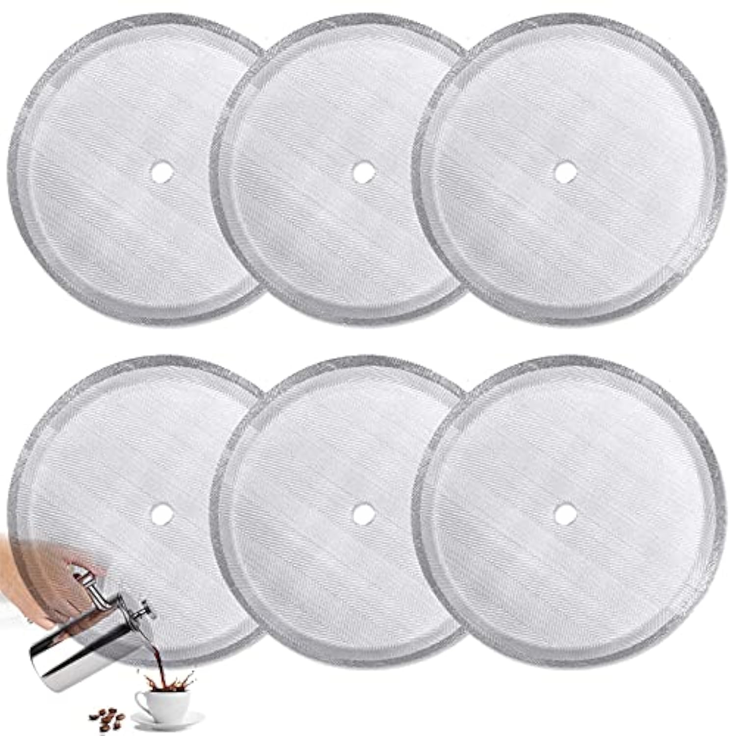 Meelio 6 Pieces French Press Replacement Filters Mesh Filters Replacement, Stainless Steel French Press Replacement Screen For 3