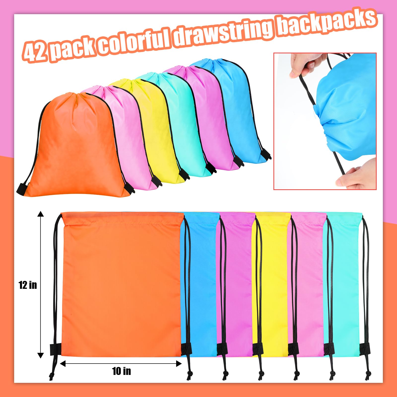 Silkfly 42 Pack Drawstring Backpack Bulk String Bag Drawstring Bags Gift Bags For Kid Party Favor (Solid Colors Style)
