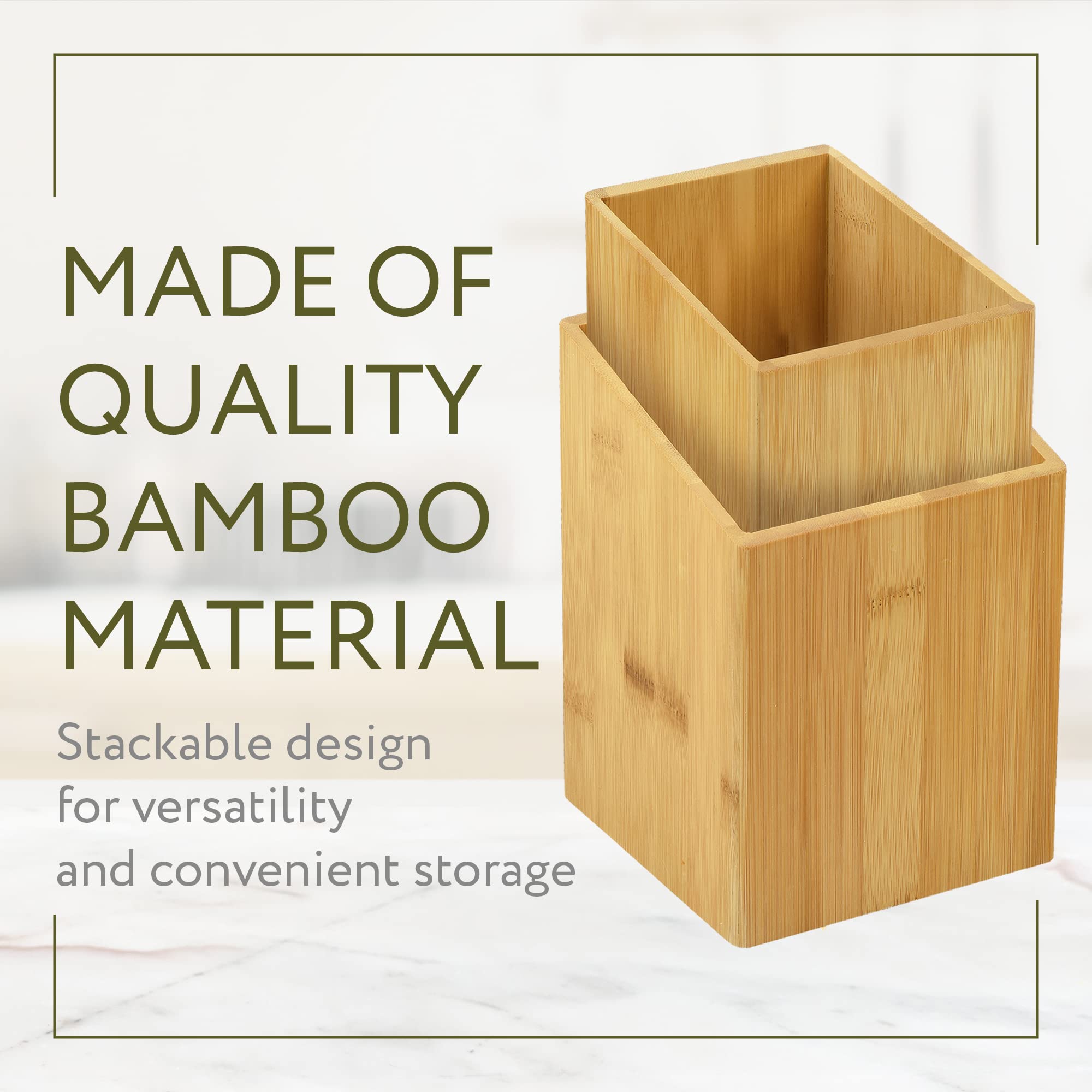 Impresa [2 Pack] Bamboo Utensil Holder For Clutter-Free Kitchen - Stylish Kitchen Utensil Crock For Elegant Display And Storage