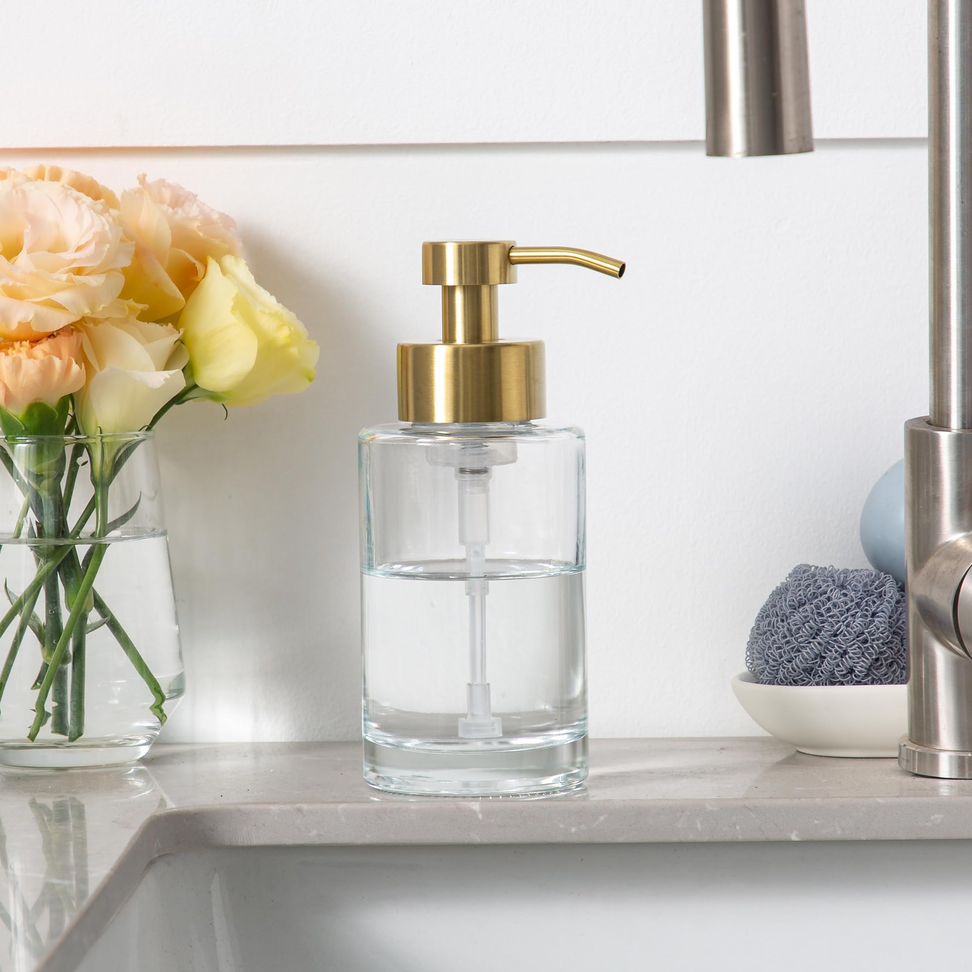Enra Foam Soap Dispenser,12Oz Thick Glass Bathroom Soap Dispenser With Stainless Steel Gold Pump,Dish Soap Dispenser,Soap Dispen