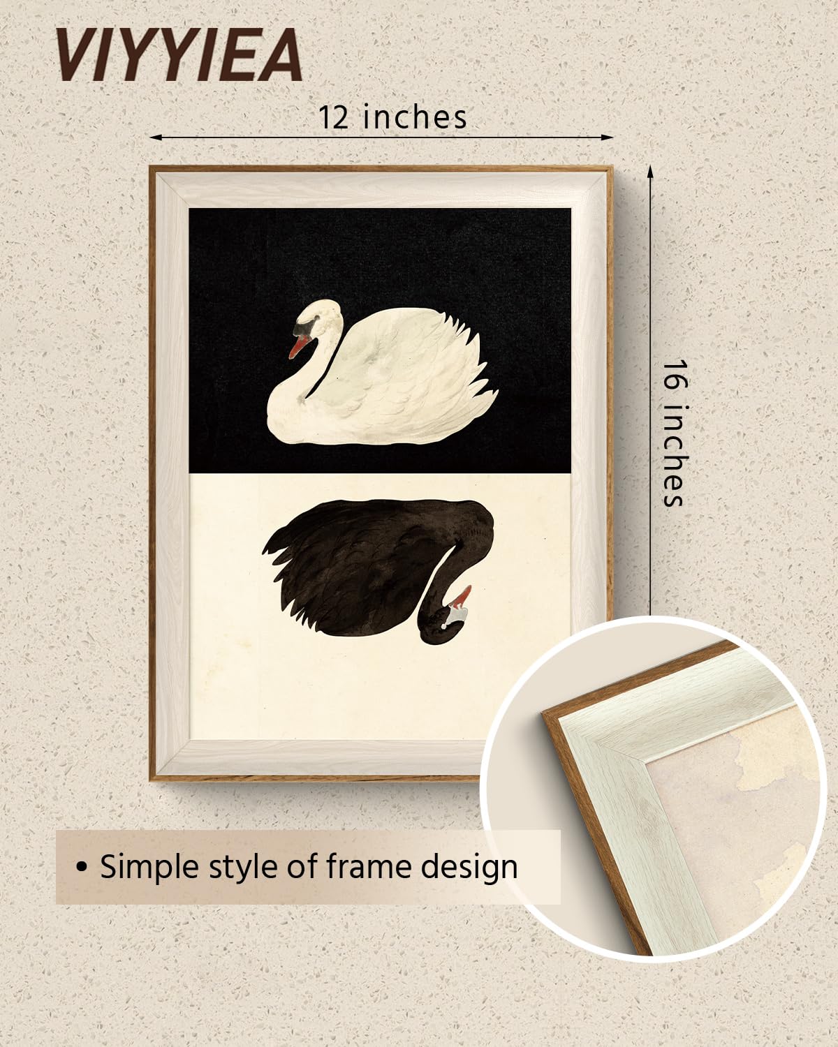 Viyyiea Framed Canvas Wall Art For Living Room, Vintage Swan Art Home Decor Animal Oil Painting Summer Room Decor Bathroom Wall