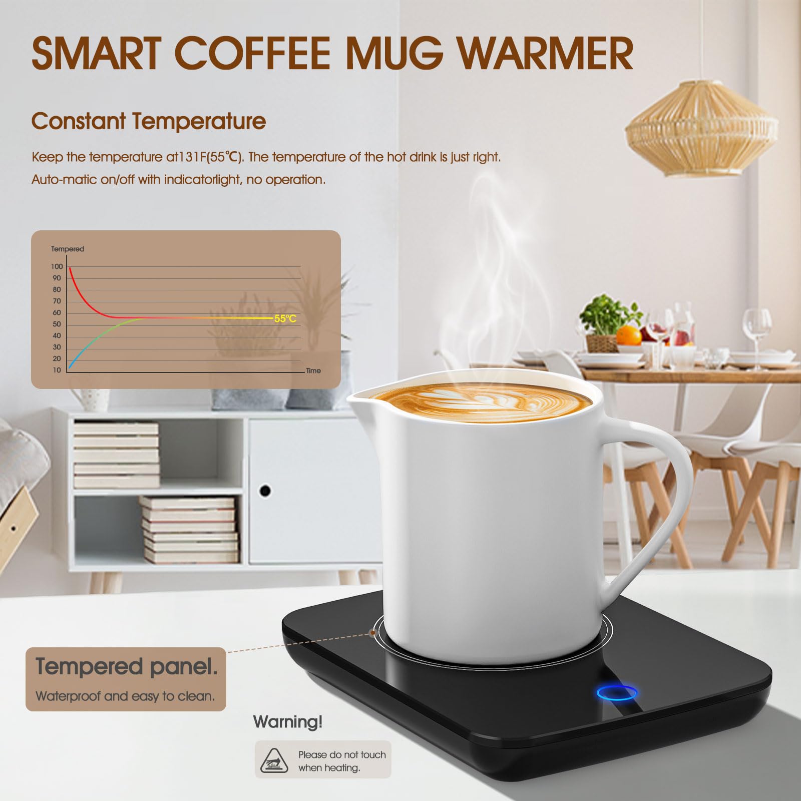 Misby Coffee Warmer - Electric Beverage Warmer Plate with Auto Shut Off, Black, Model WH-Black for Coffee, Tea, Cocoa, Milk